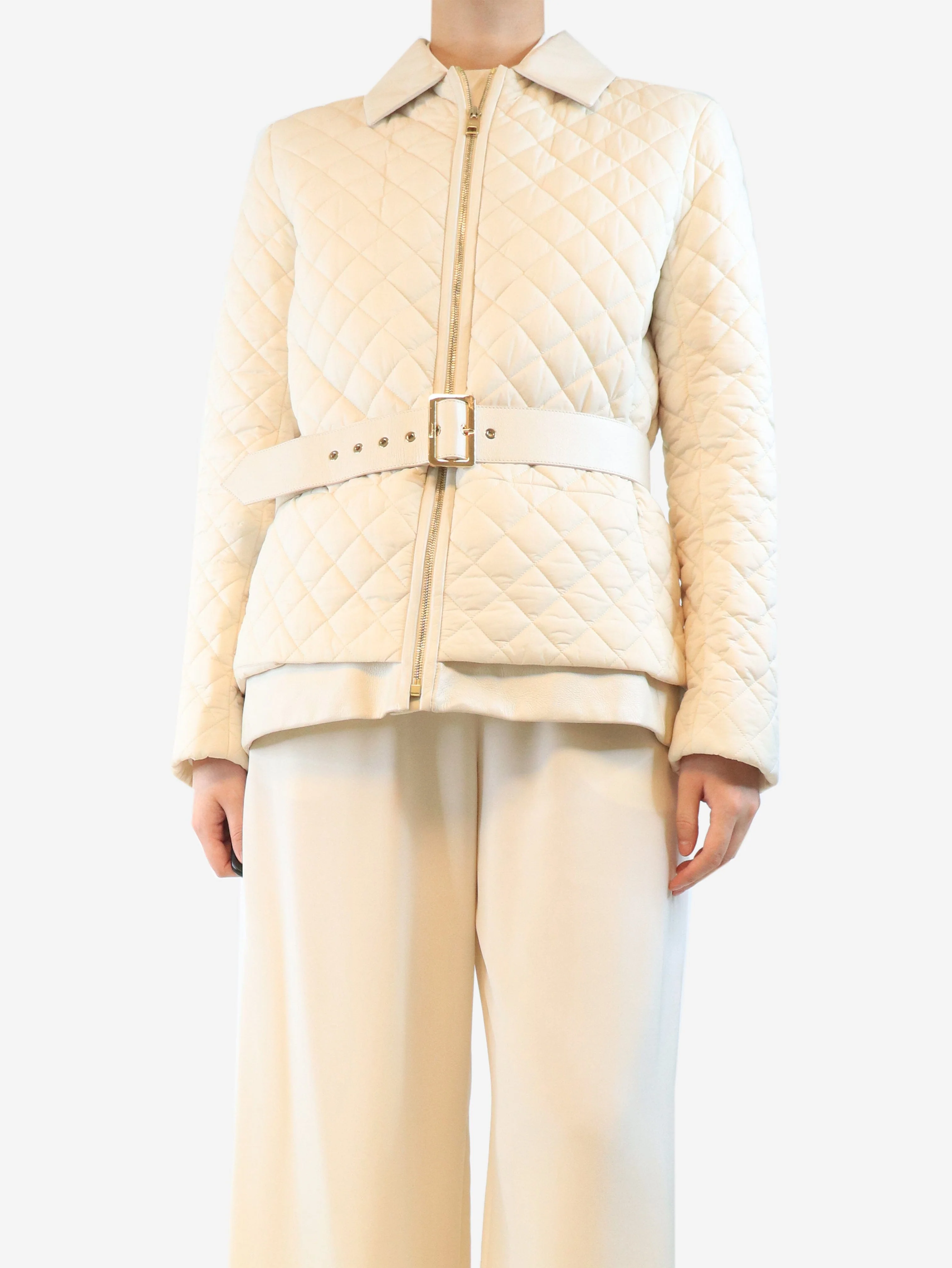 Cream quilted jacket - size UK 16