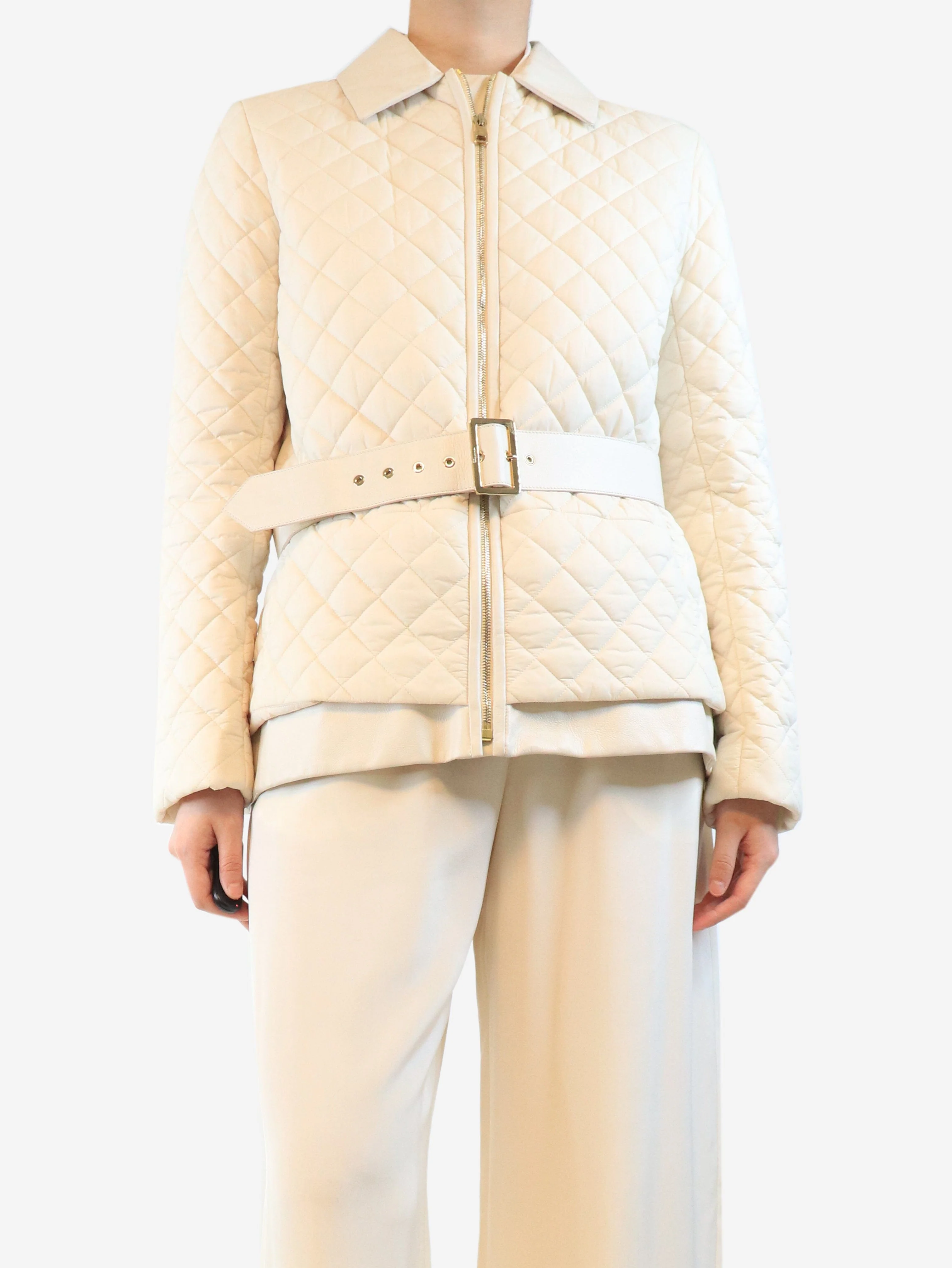Cream quilted jacket - size UK 16 - Image 3