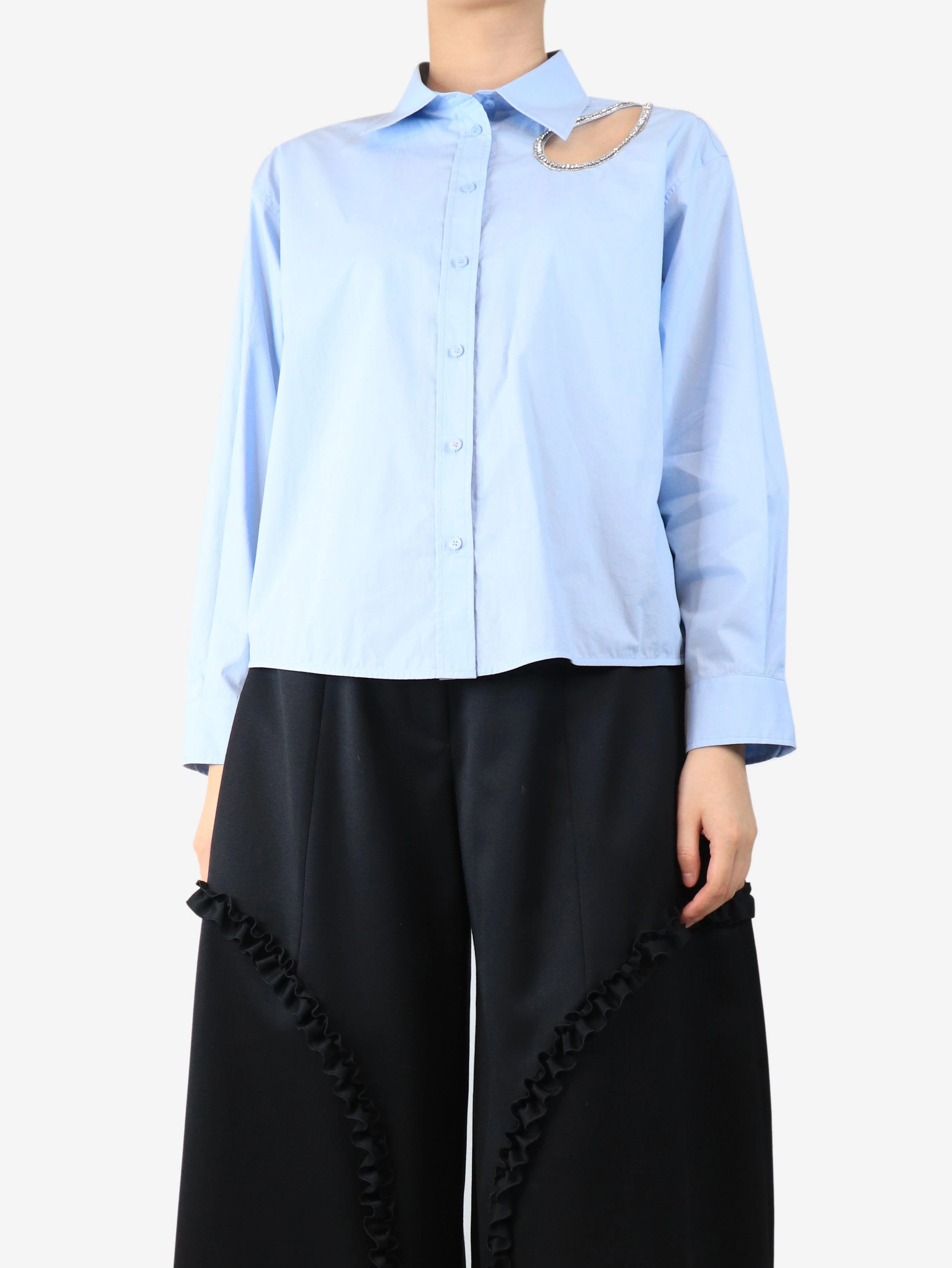 Blue diamante cutout shirt - size UK 8