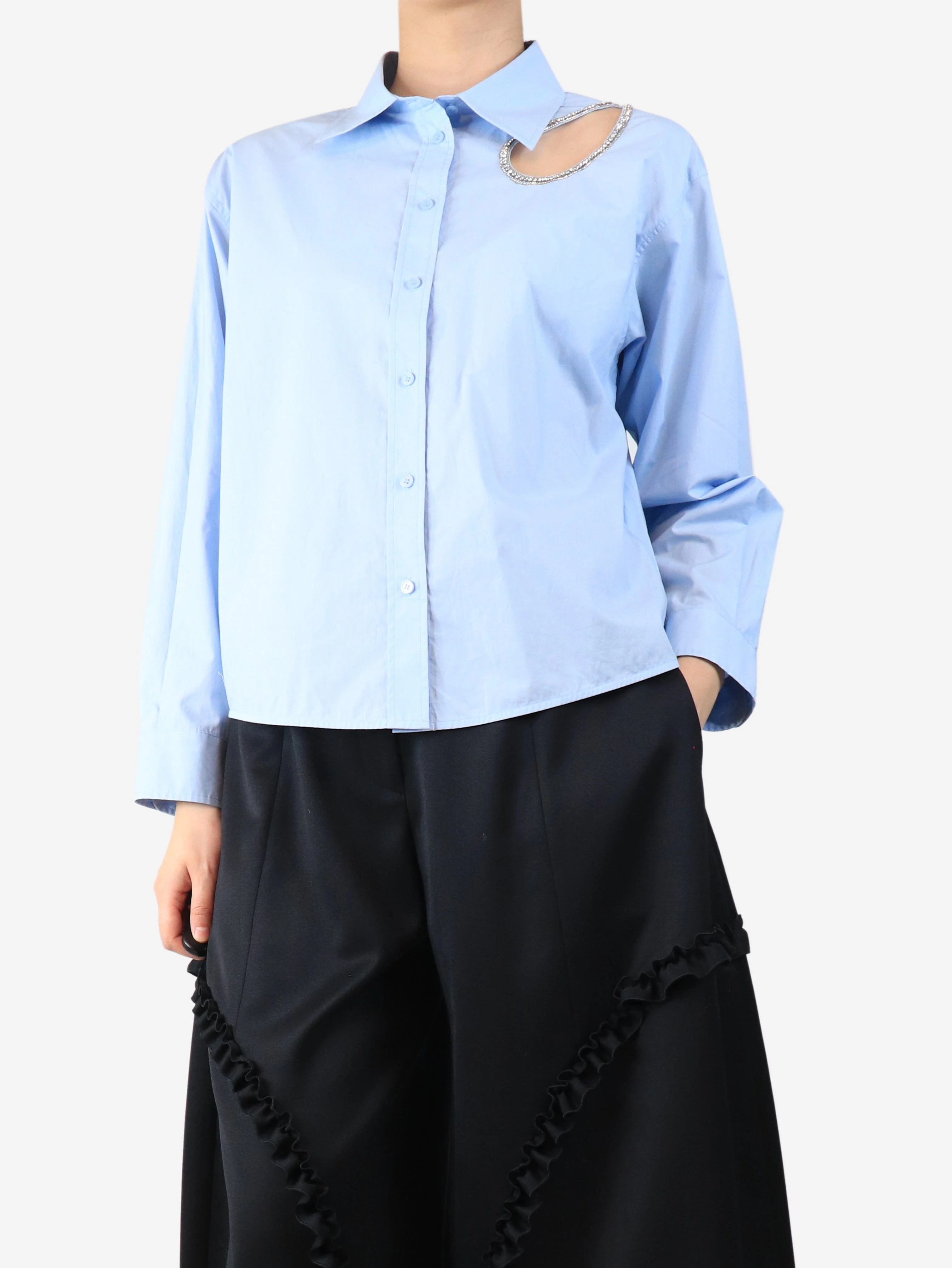 Blue diamante cutout shirt - size UK 8 - Image 3