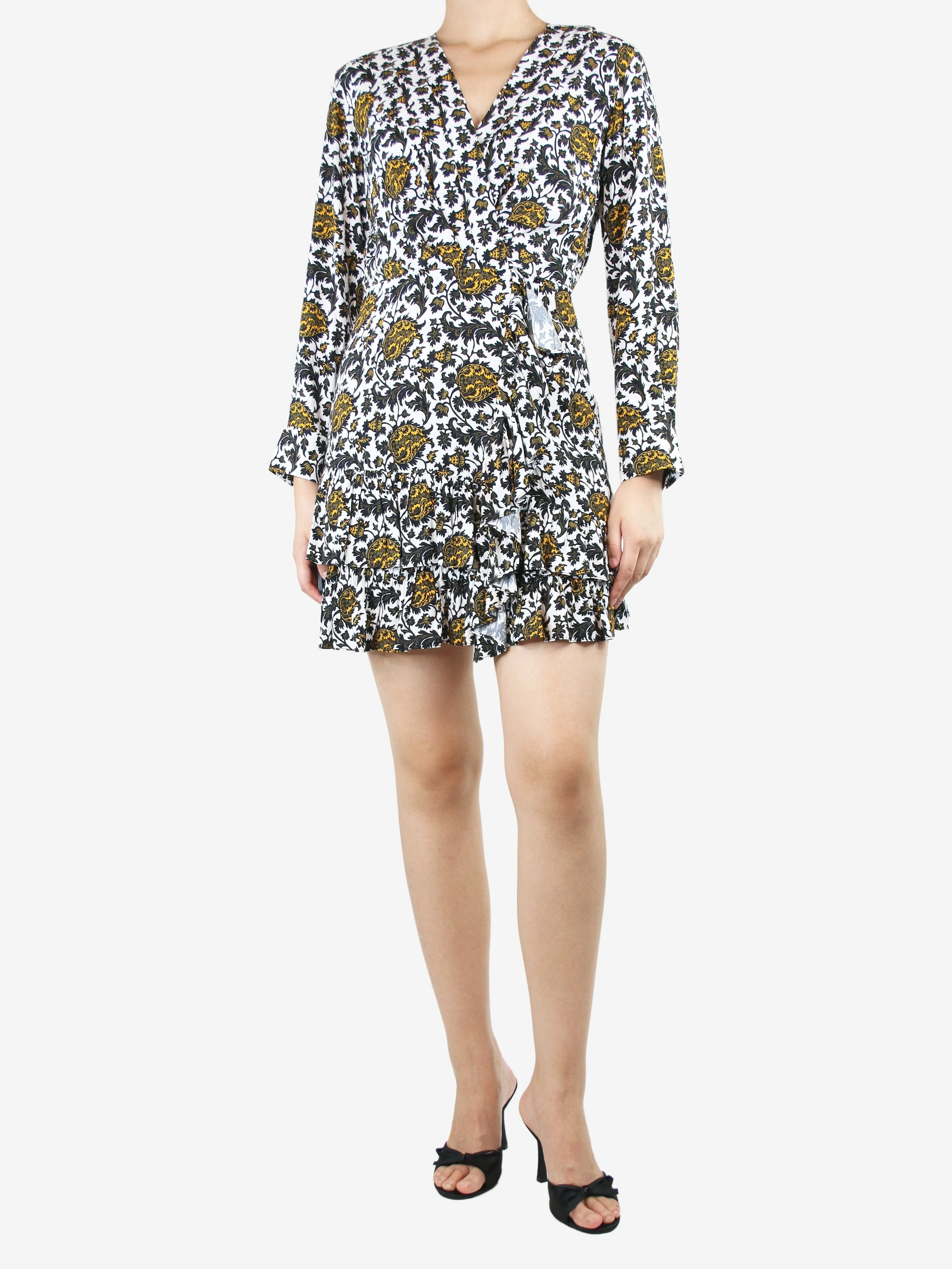 Multi printed ruffle mini dress - size UK 8 - Image 3