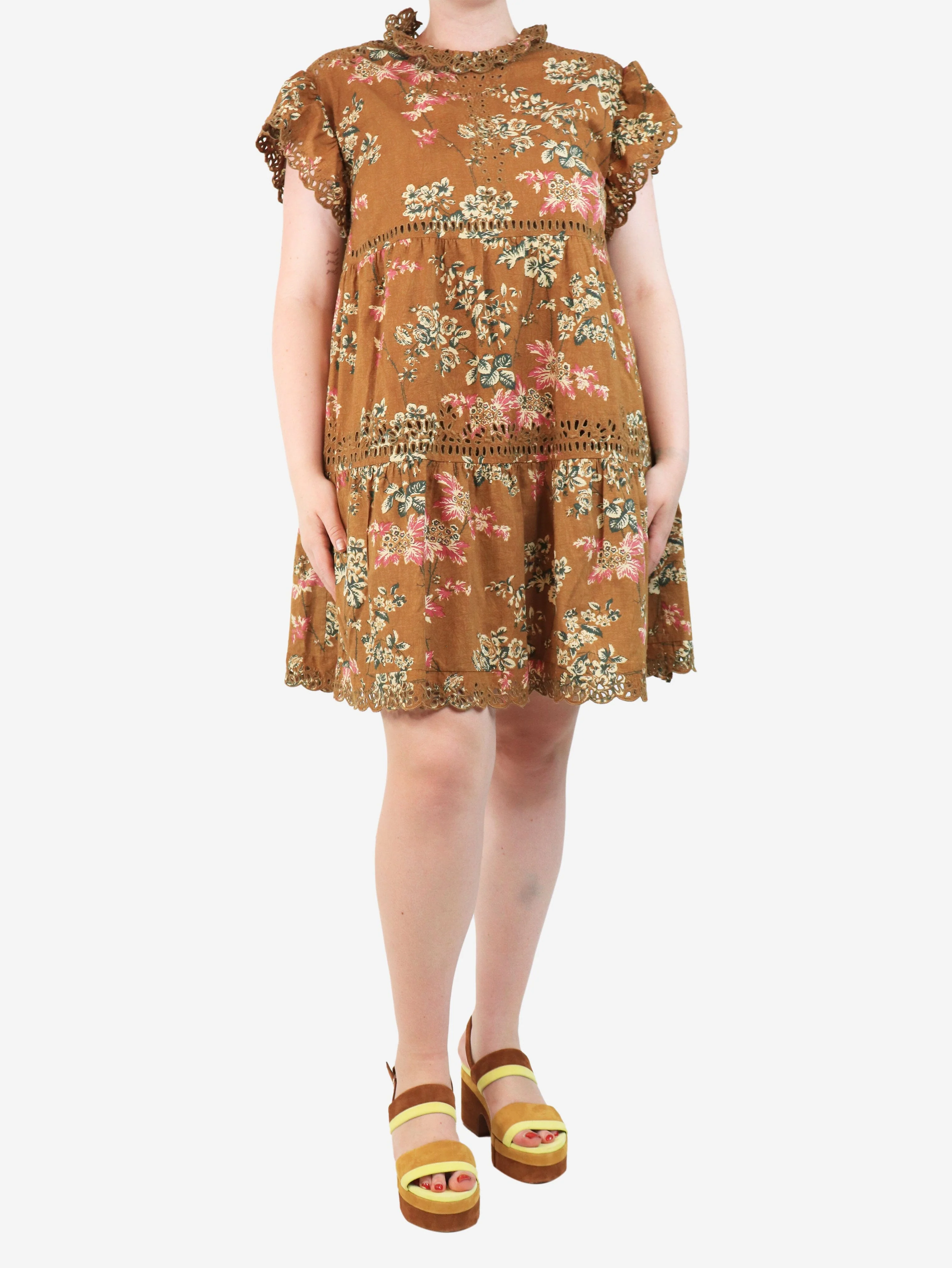 Brown floral lace dress - size