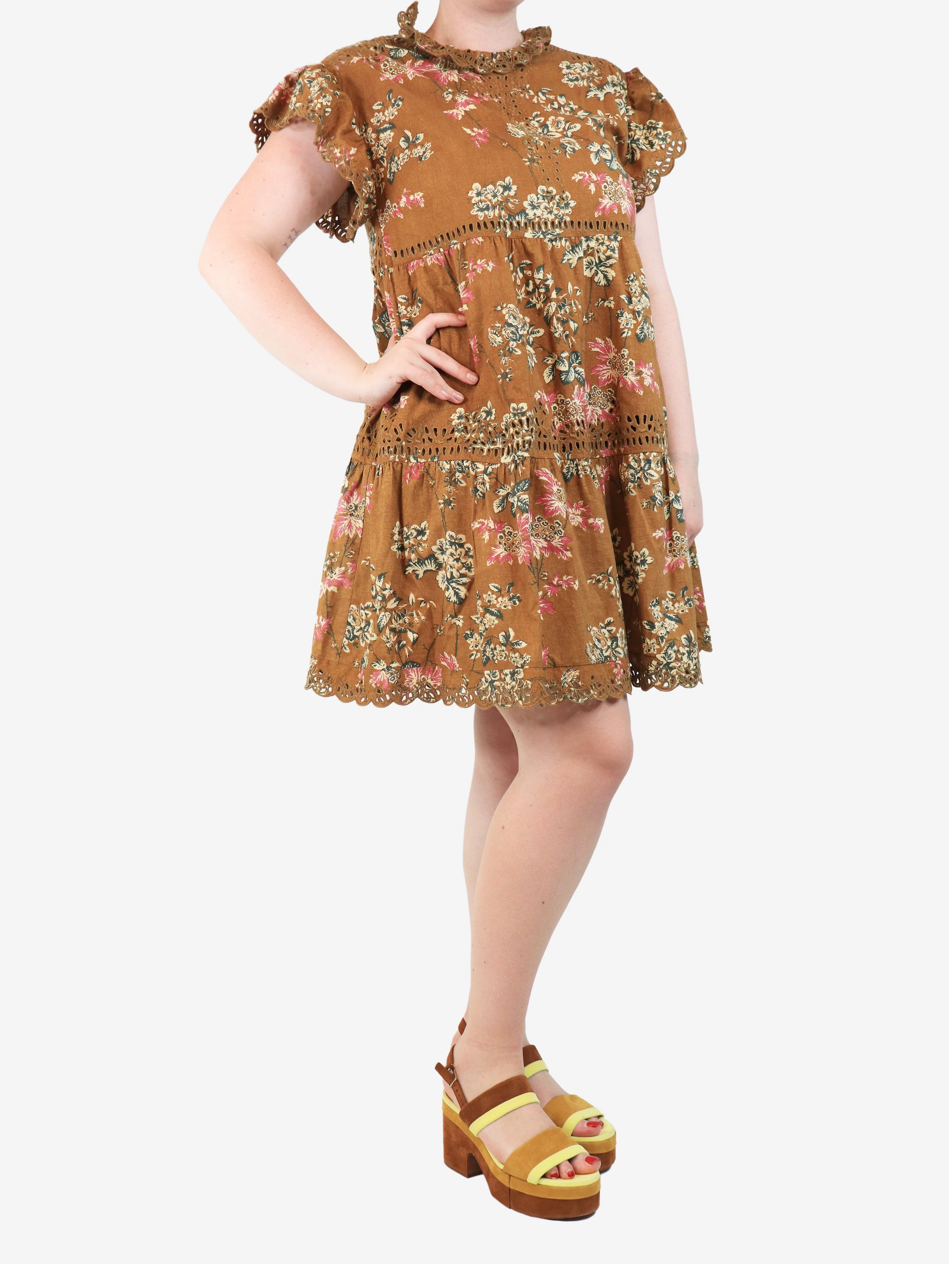 Brown floral lace dress - size - Image 3