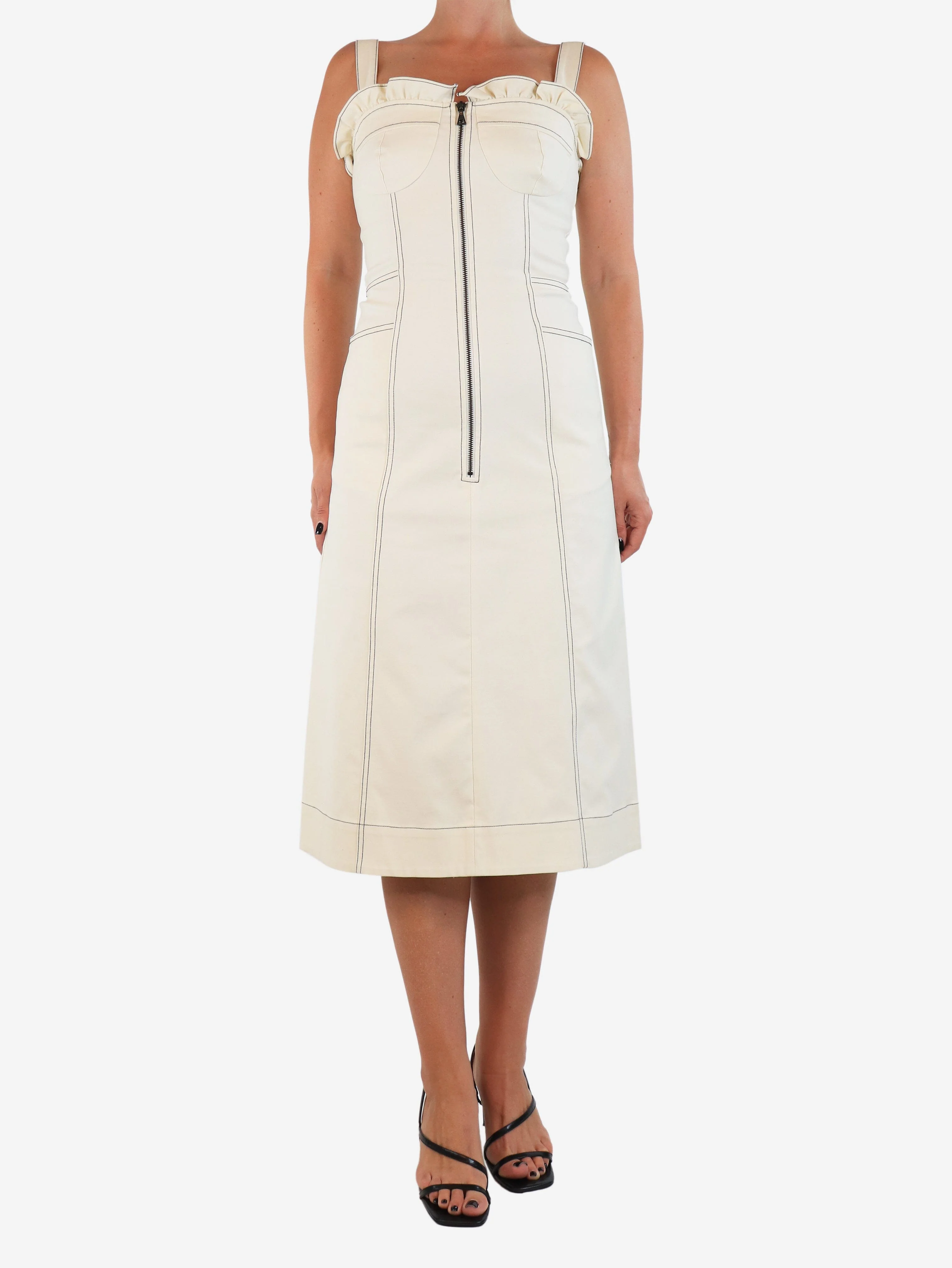 Sea New York Cream contrast-stitched midi dress - size UK 6