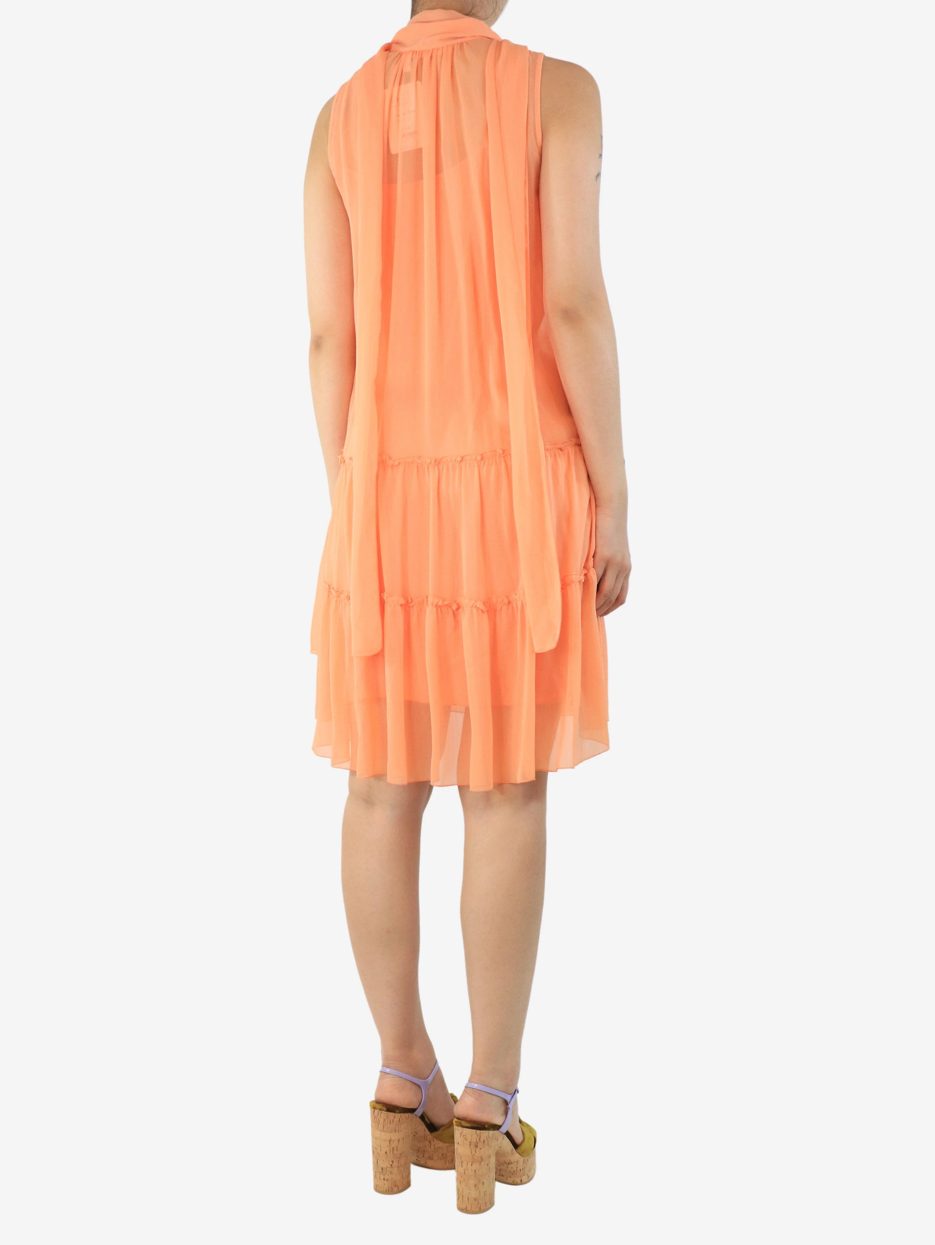 Salmon tiered chiffon midi dress - size UK 10 - Image 2