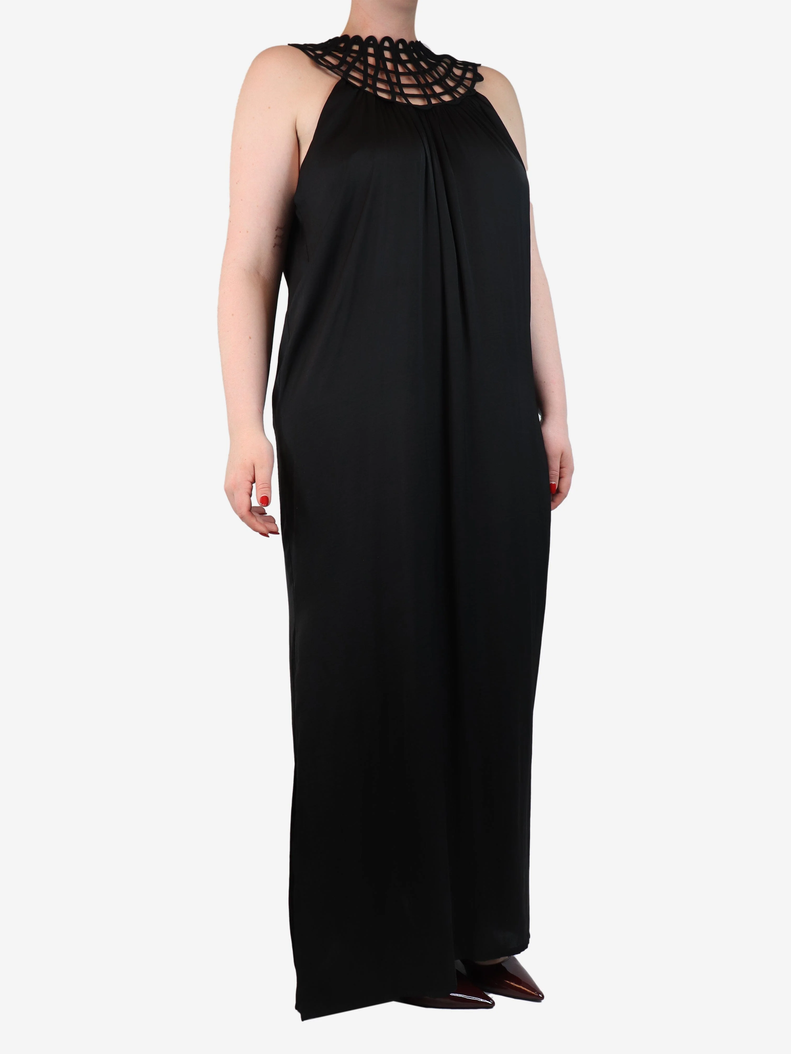 Black sleeveless silk midi dress - size M - Image 3