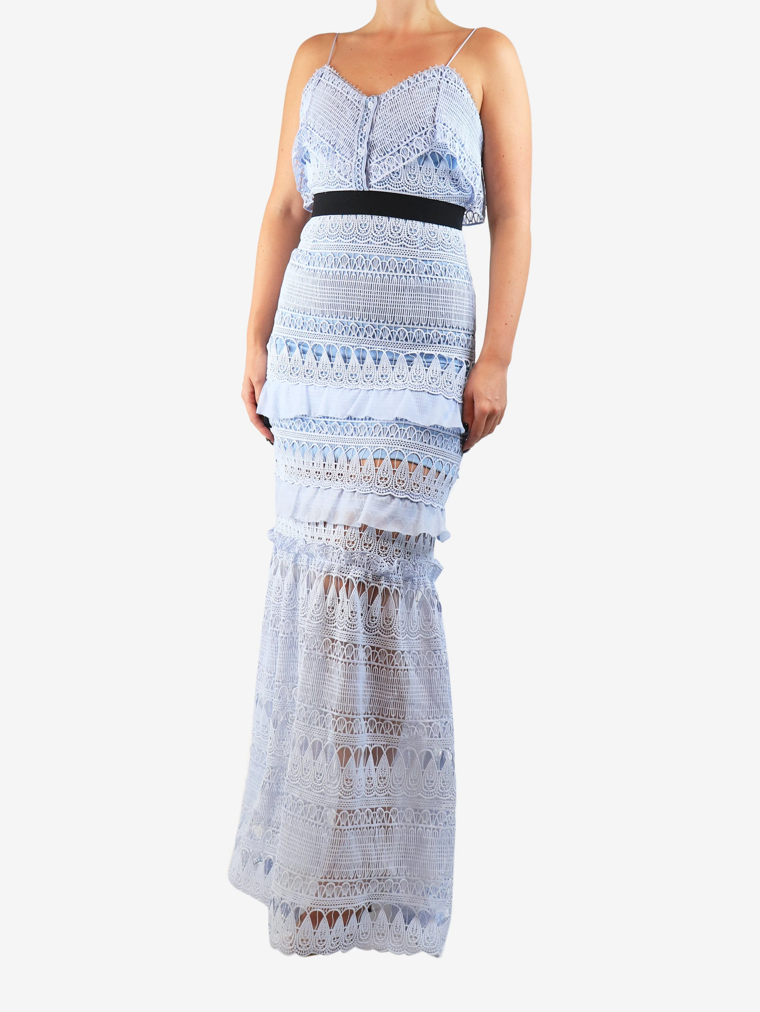 Baby blue lace embroidered midi dress - size UK 10 - Image 3