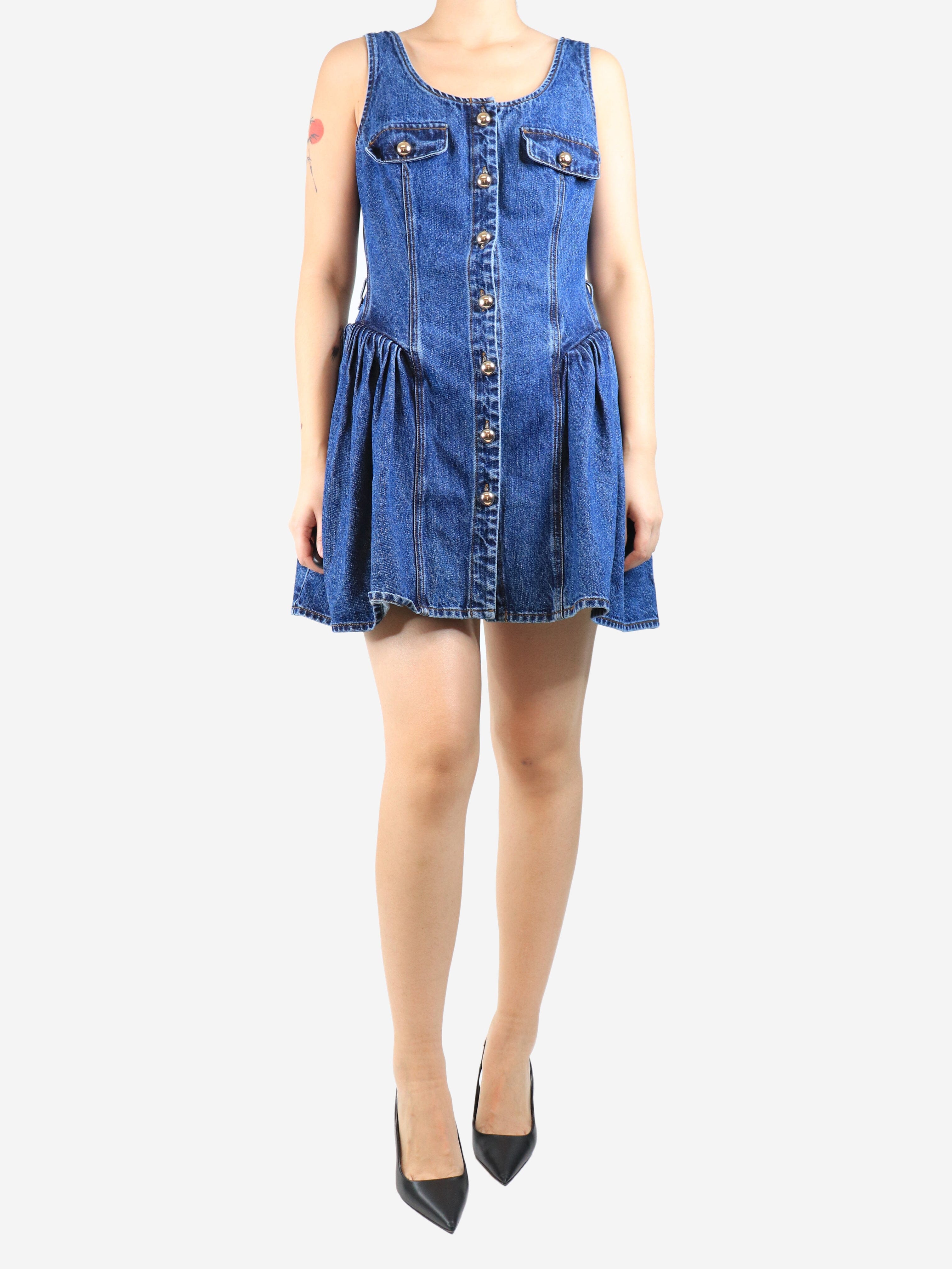 Blue flared denim mini dress - size UK 12