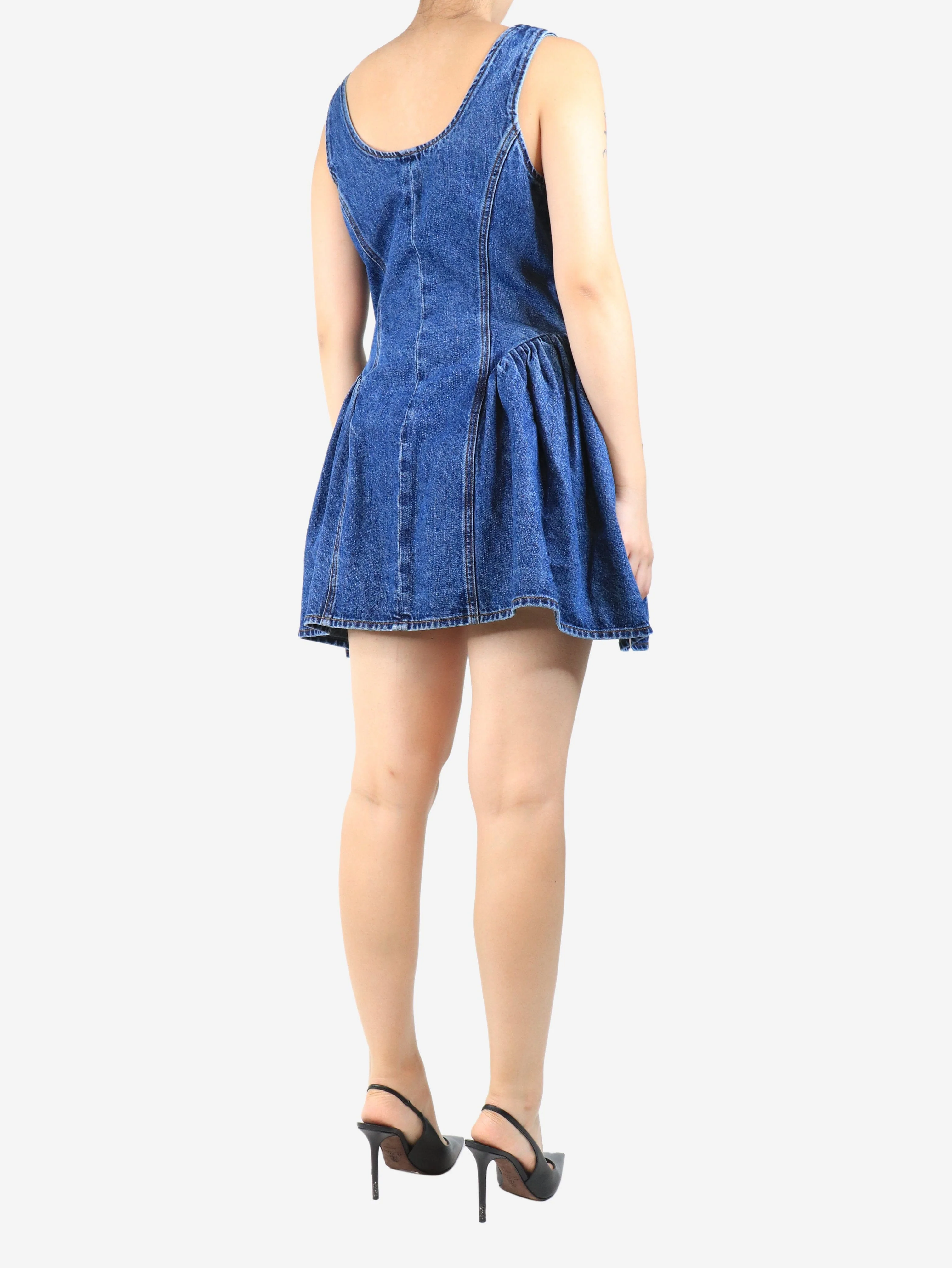 Blue flared denim mini dress - size UK 12 - Image 2