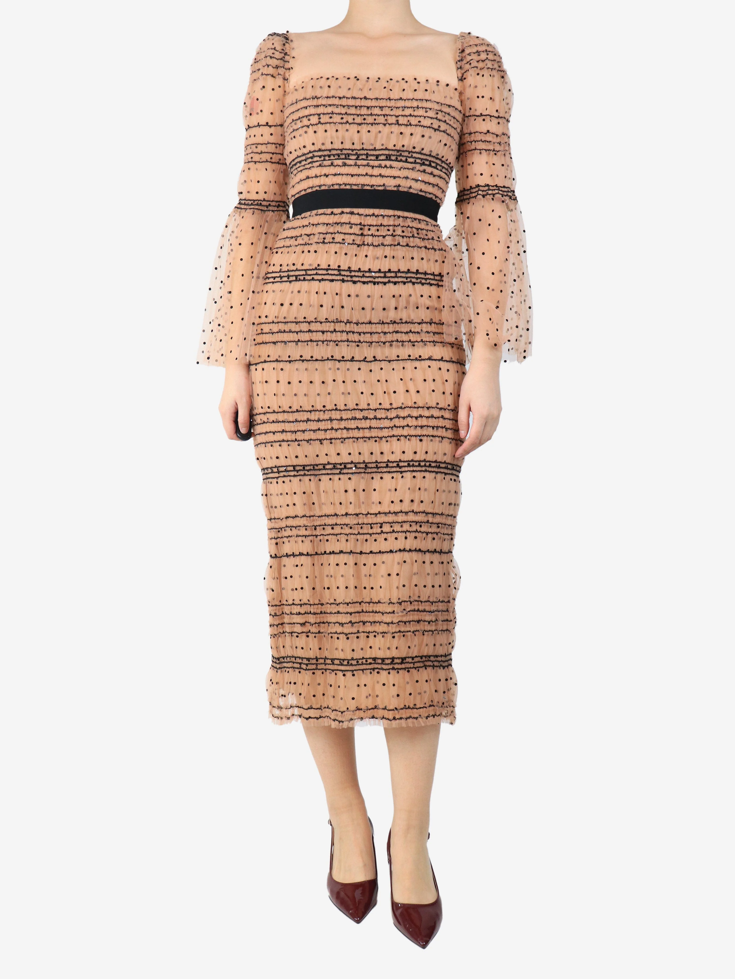 Neutral tulle polka dot dress - size UK 8