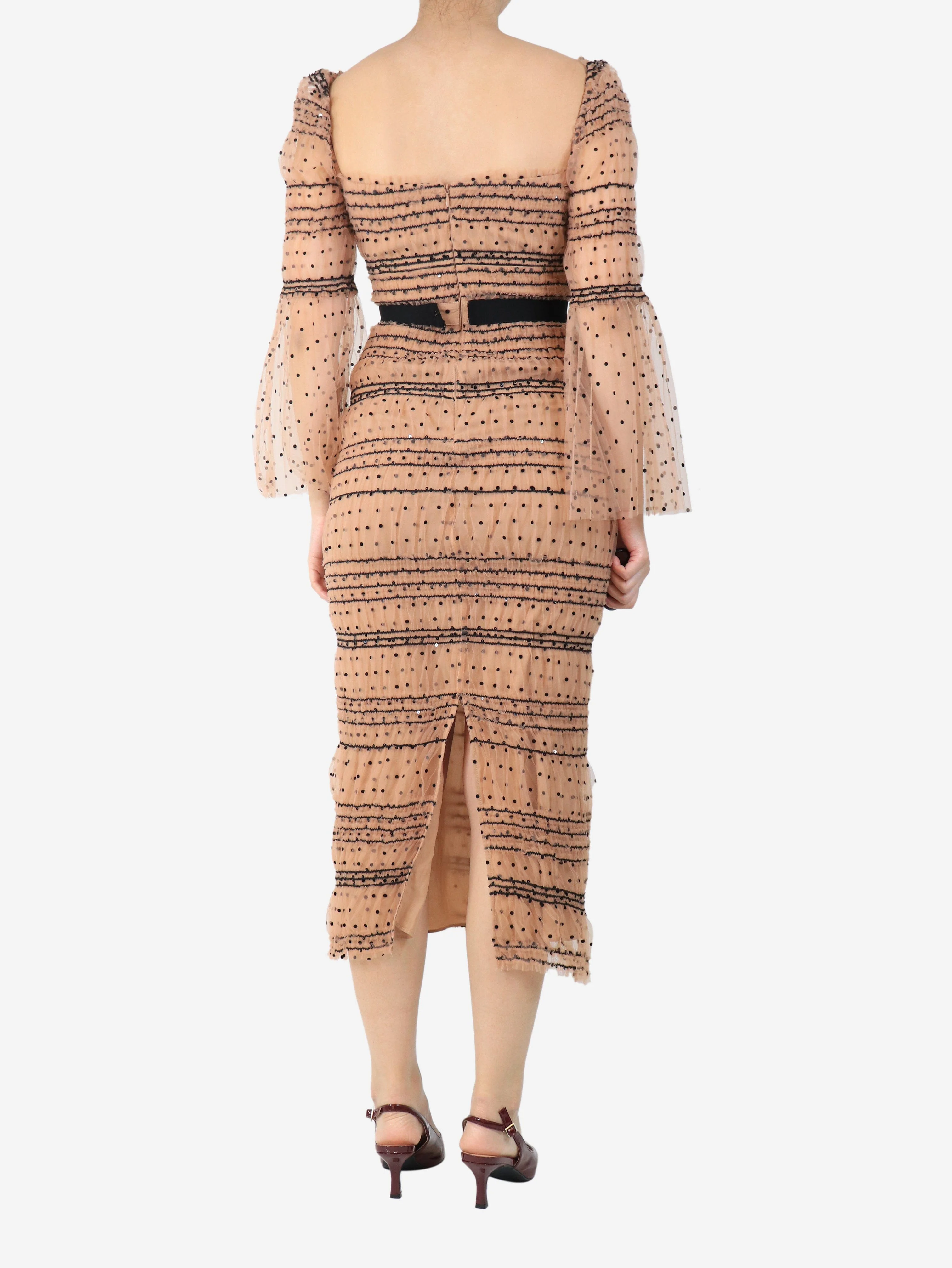 Neutral tulle polka dot dress - size UK 8 - Image 2