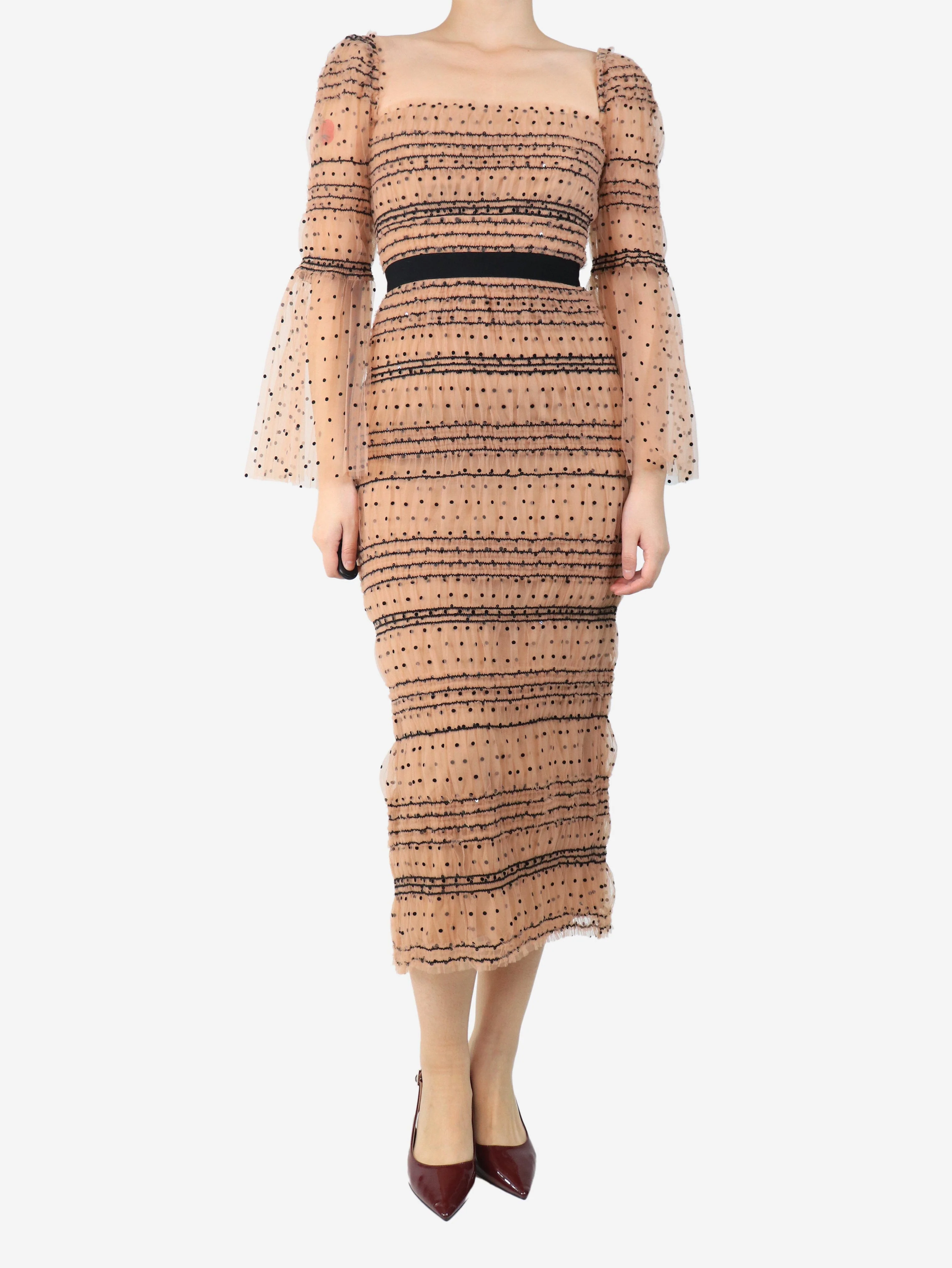 Neutral tulle polka dot dress - size UK 8 - Image 3