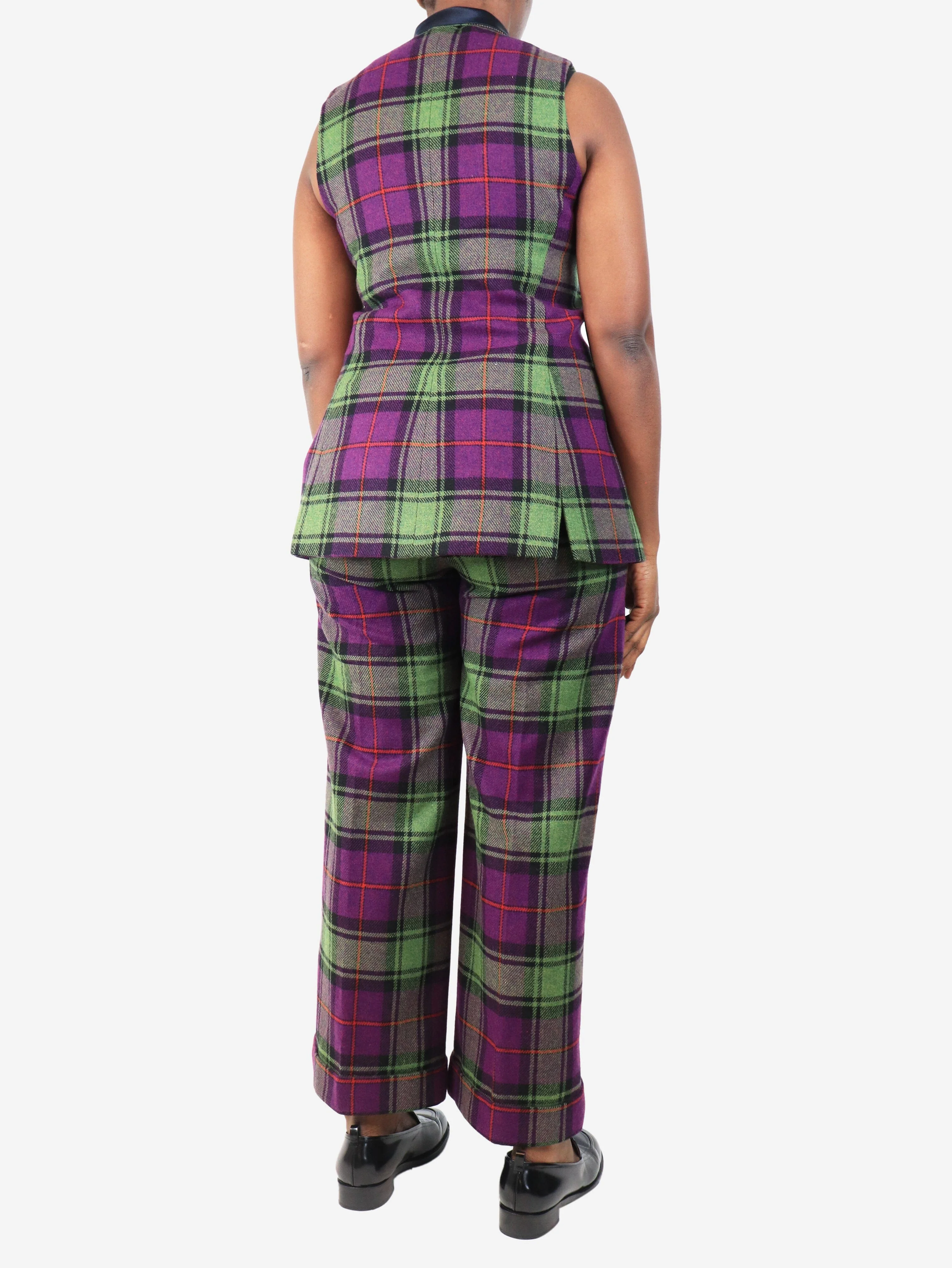 Purple and green check waistcoat and trouser set - size UK 12 - Image 2