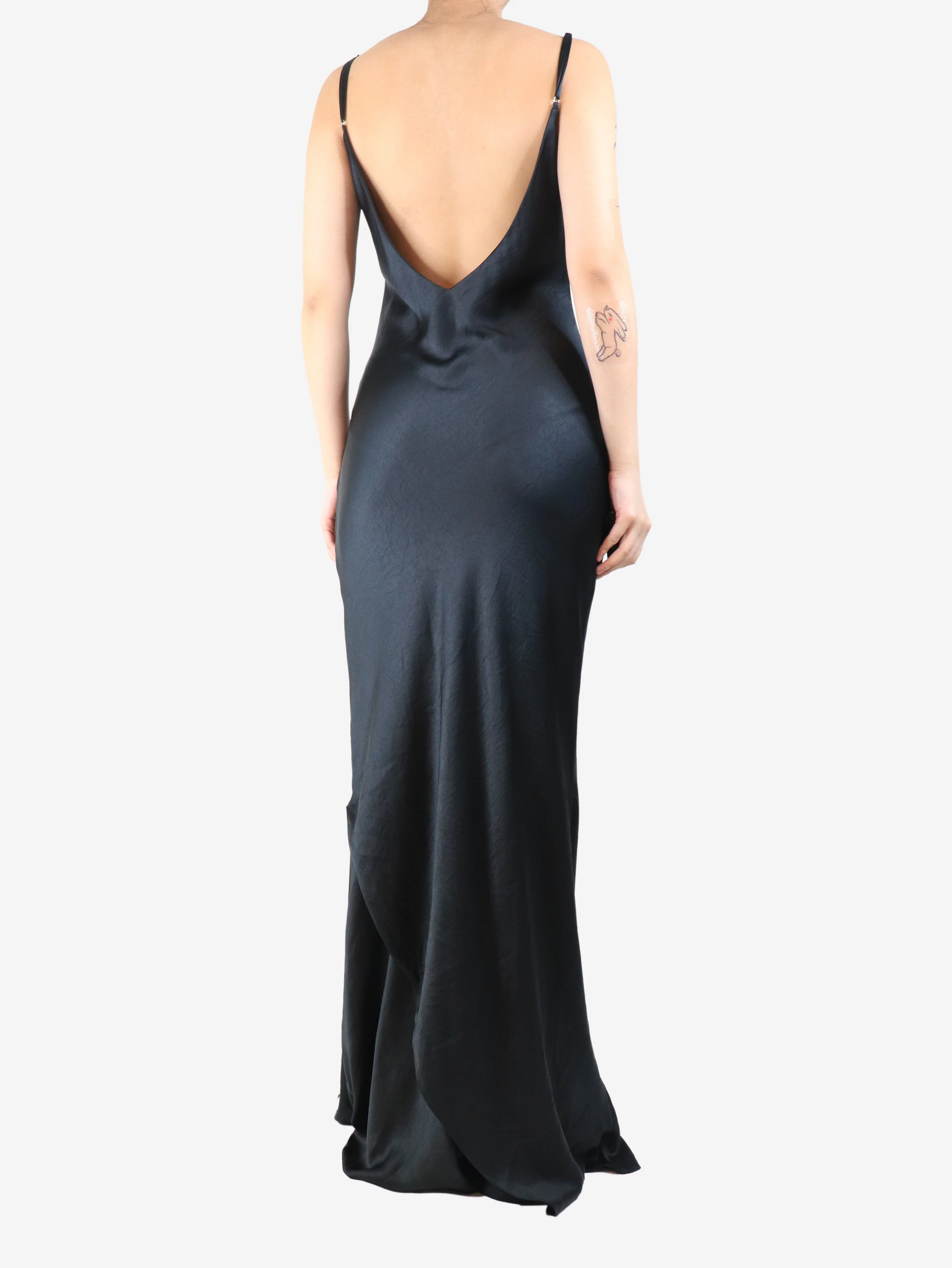 Black satin maxi slip dress - size UK 12 - Image 2