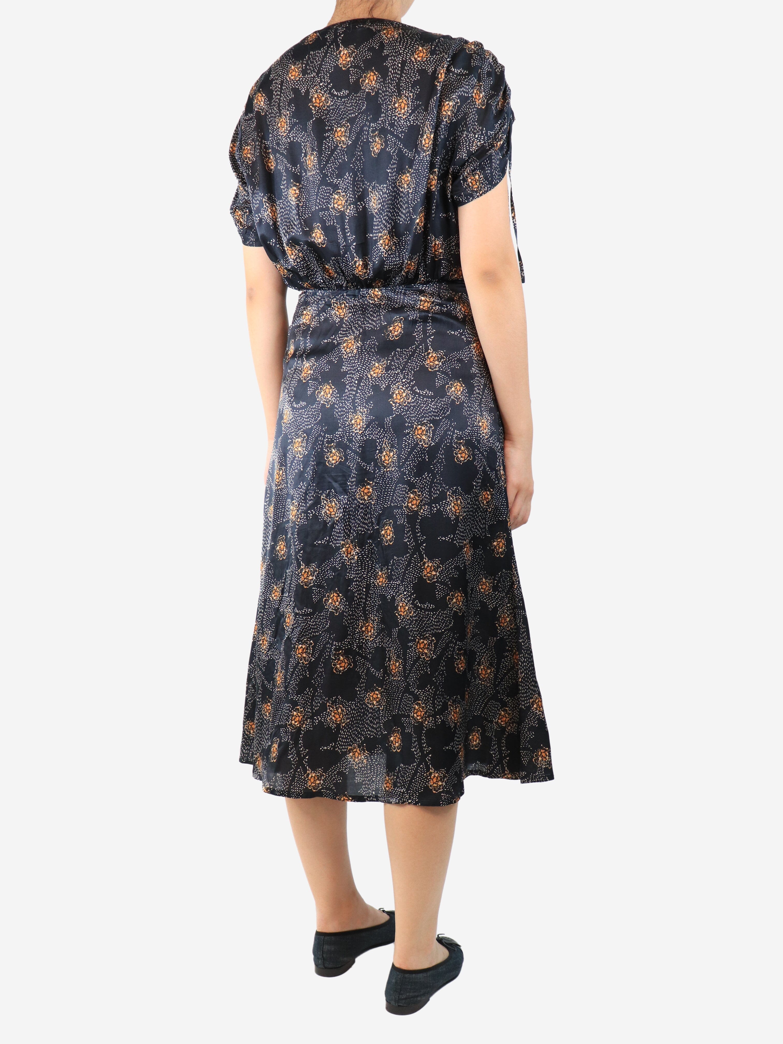 Black silk-blend printed midi dress - size M - Image 2