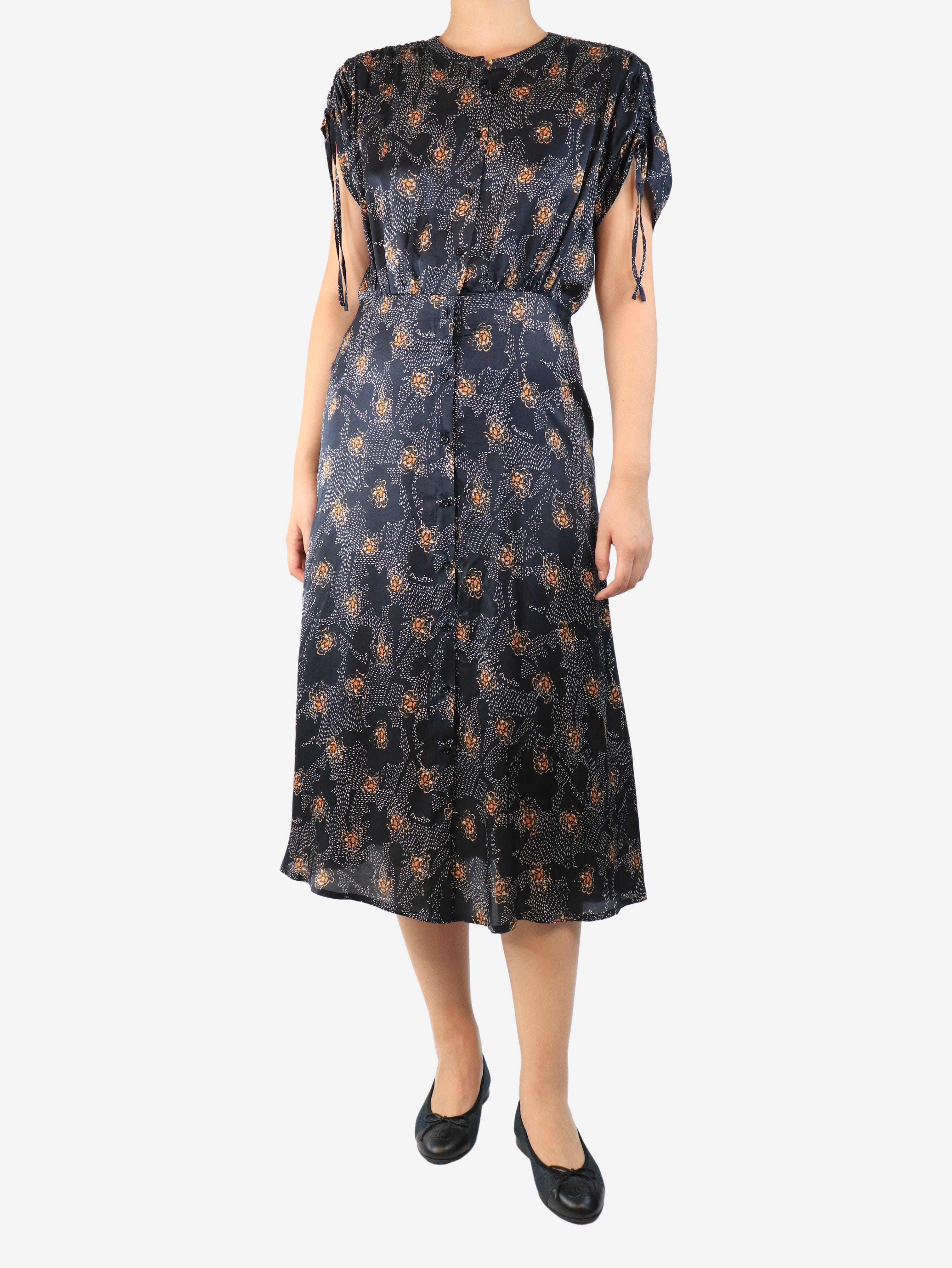 Black silk-blend printed midi dress - size M - Image 3