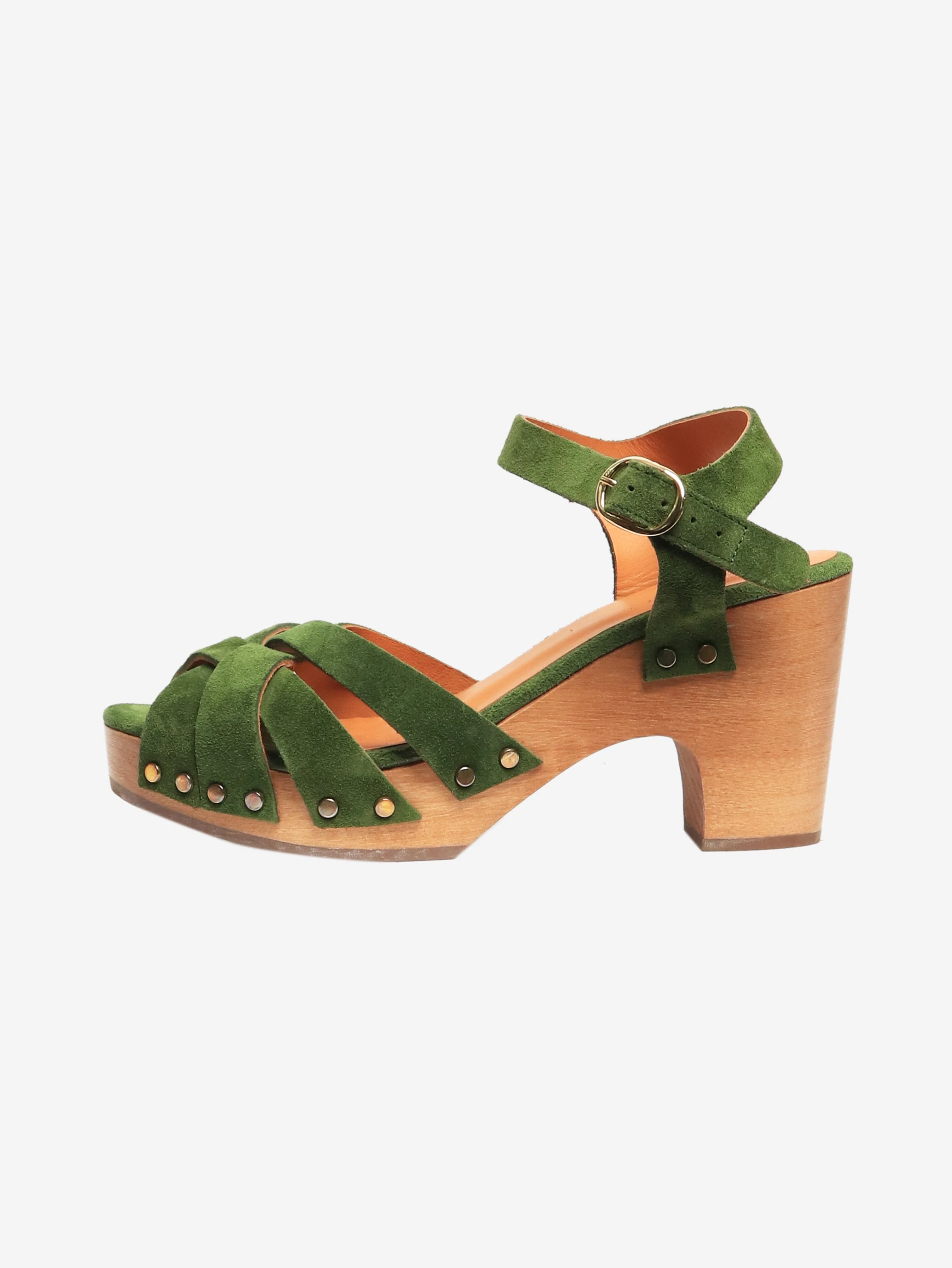 Green suede clog sandals - size EU 36