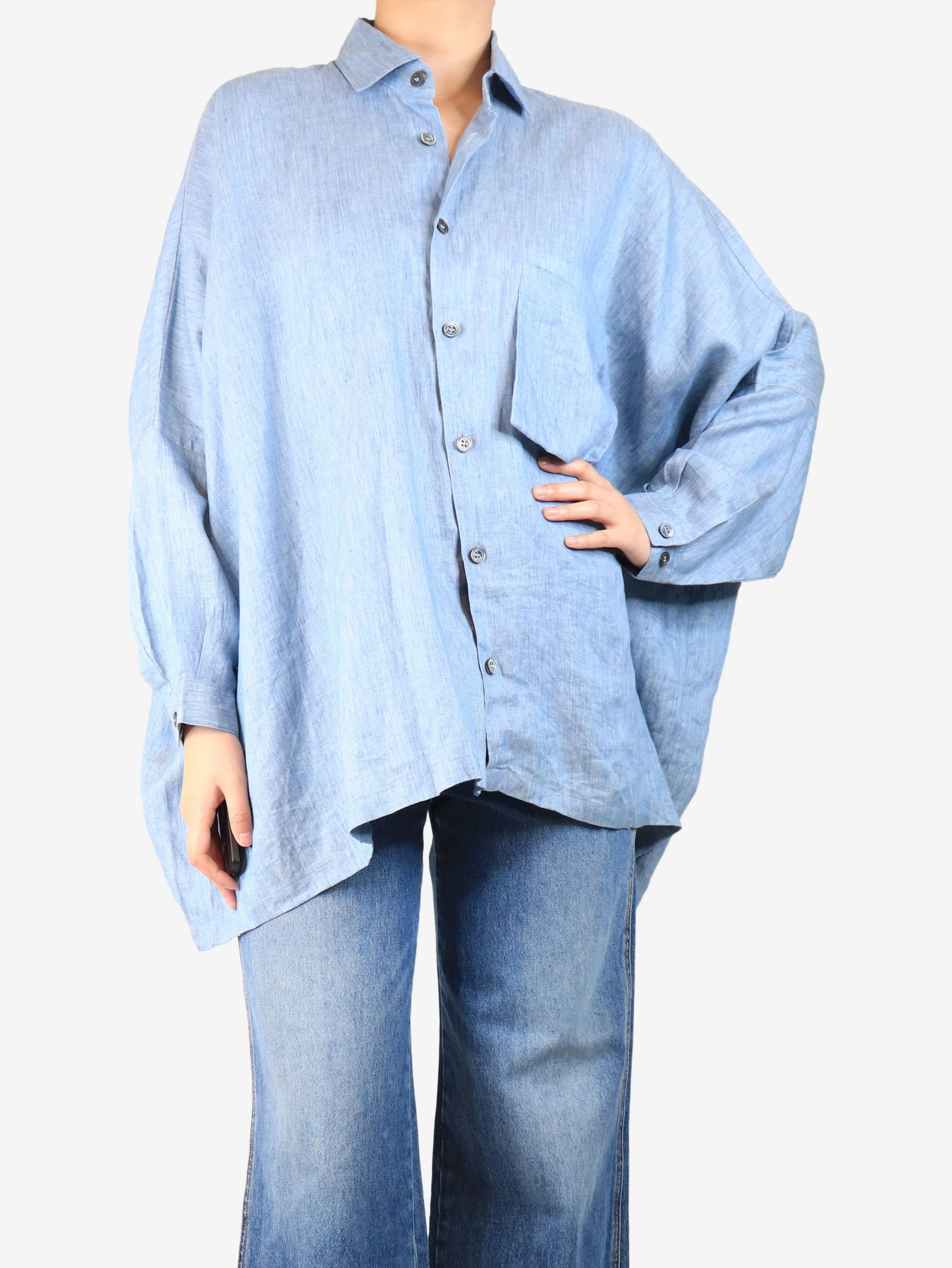 Blue linen shirt - size S - Image 3
