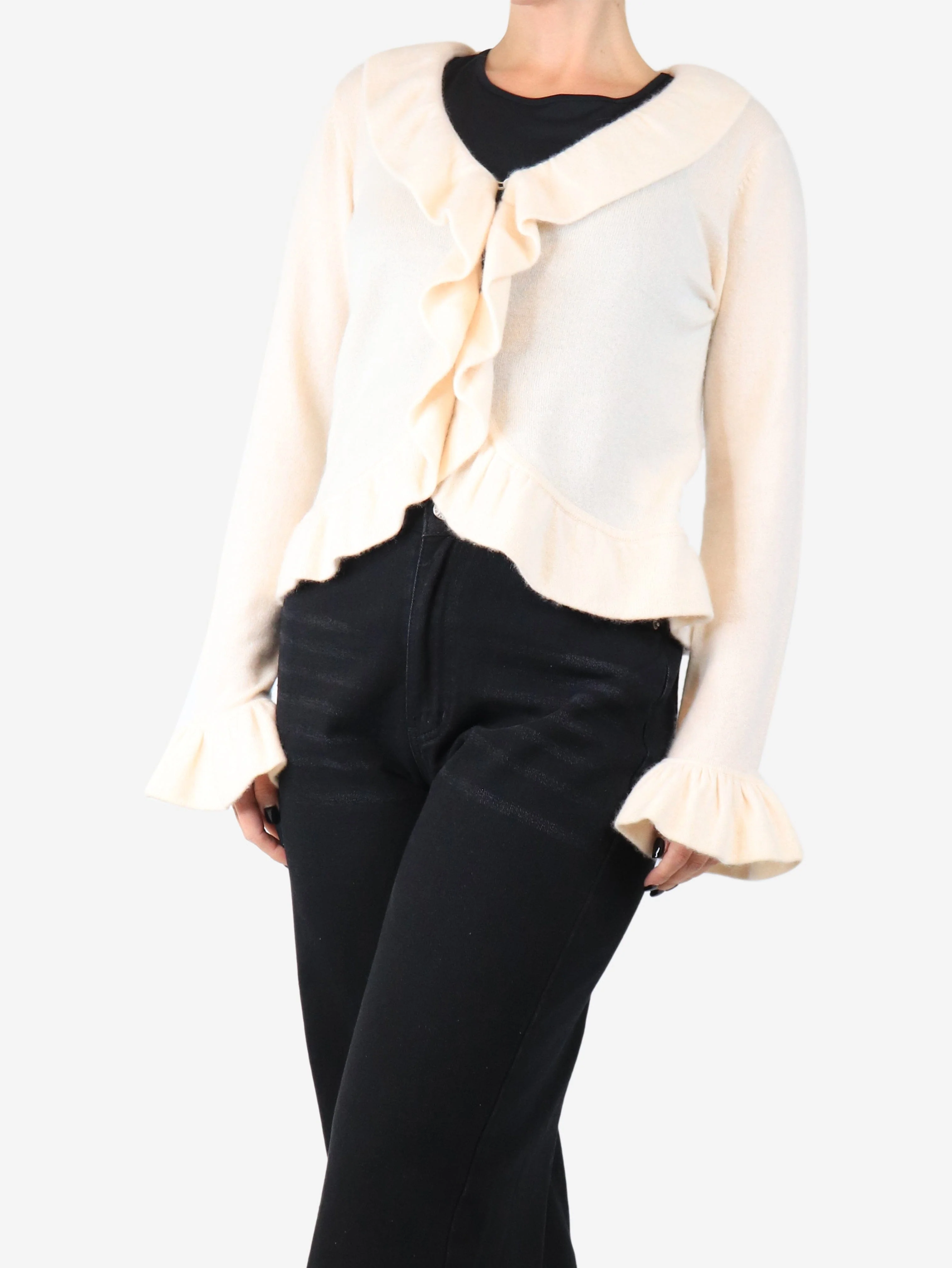 Cream frilly cashmere cardigan - size M - Image 3