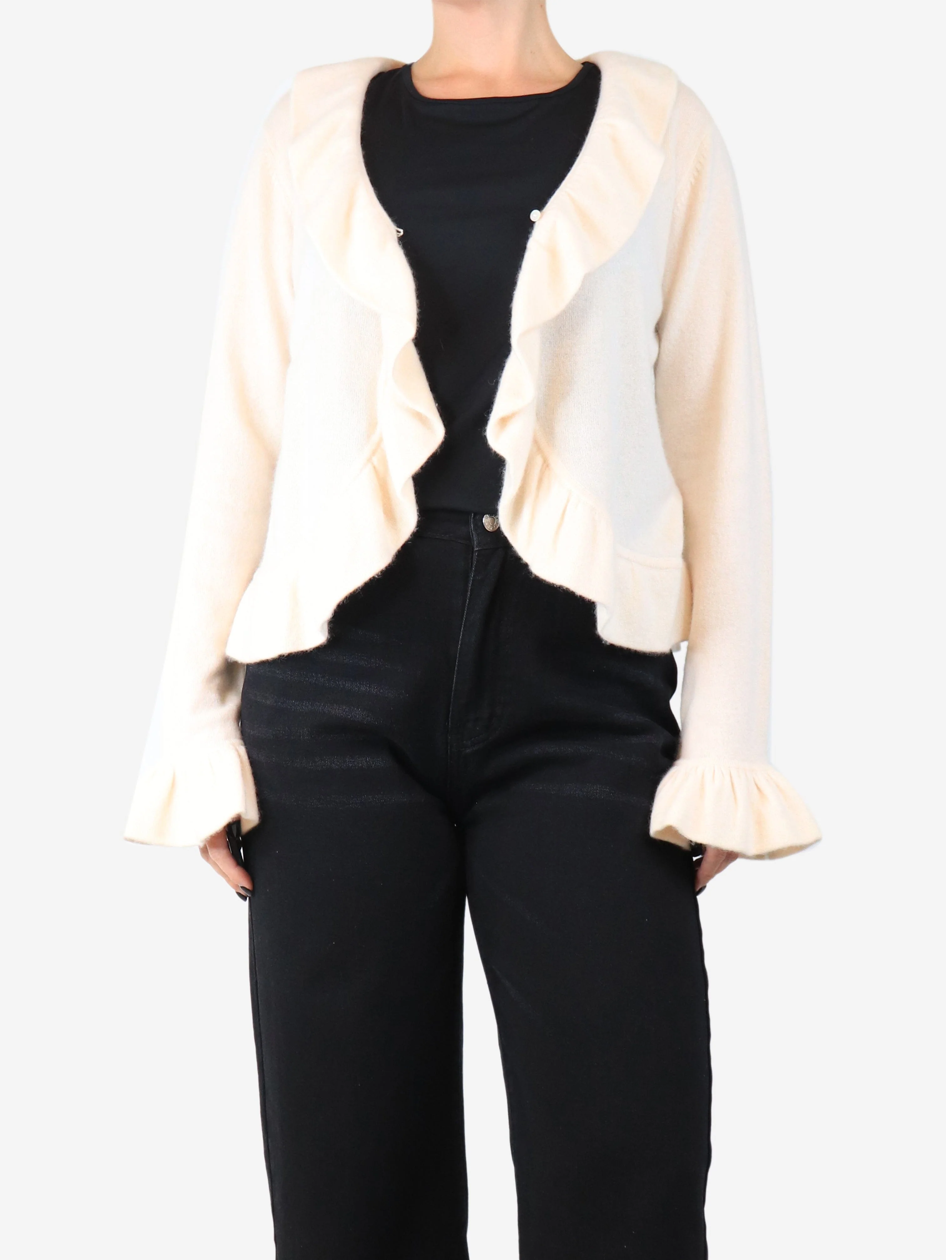 Cream frilly cashmere cardigan - size M - Image 4