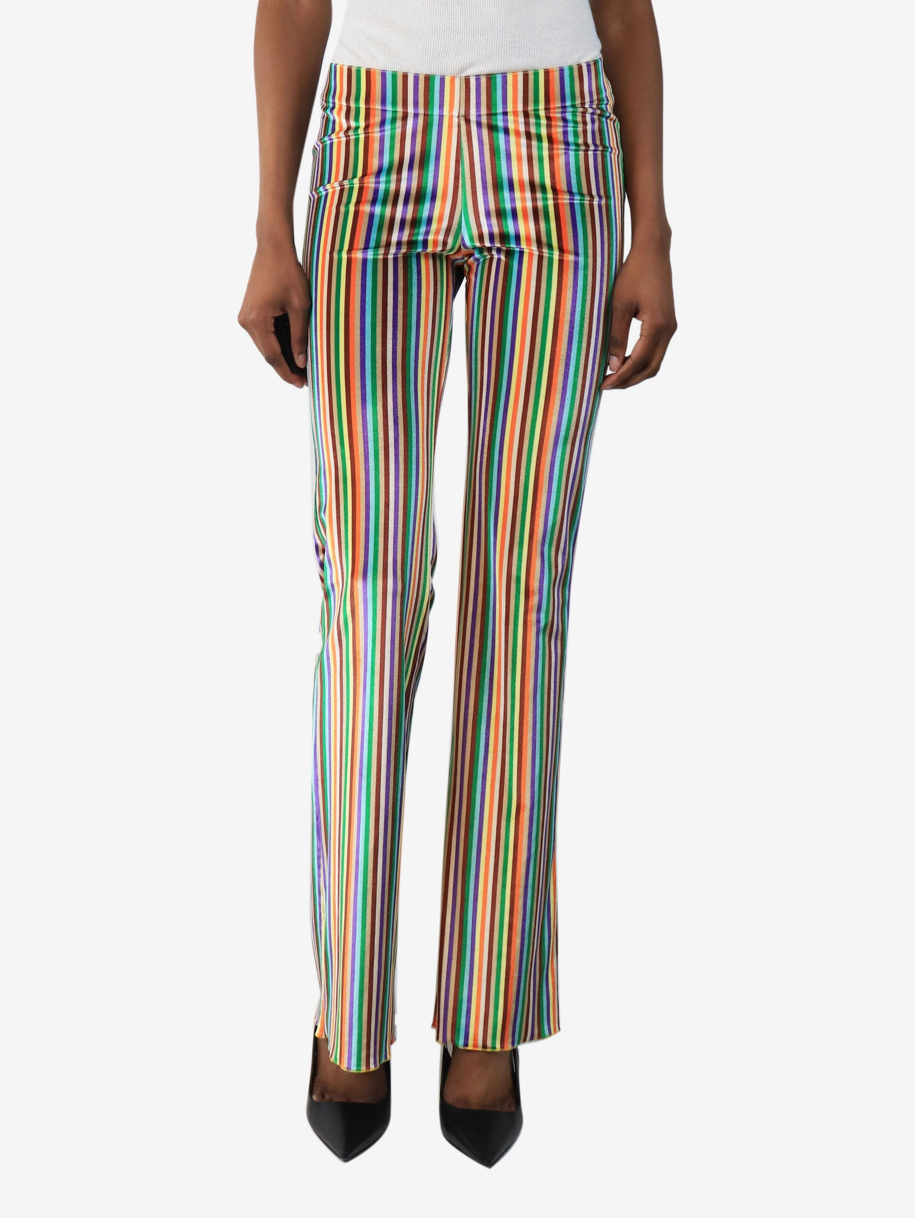 Multicoloured striped velvet trousers - size UK 8