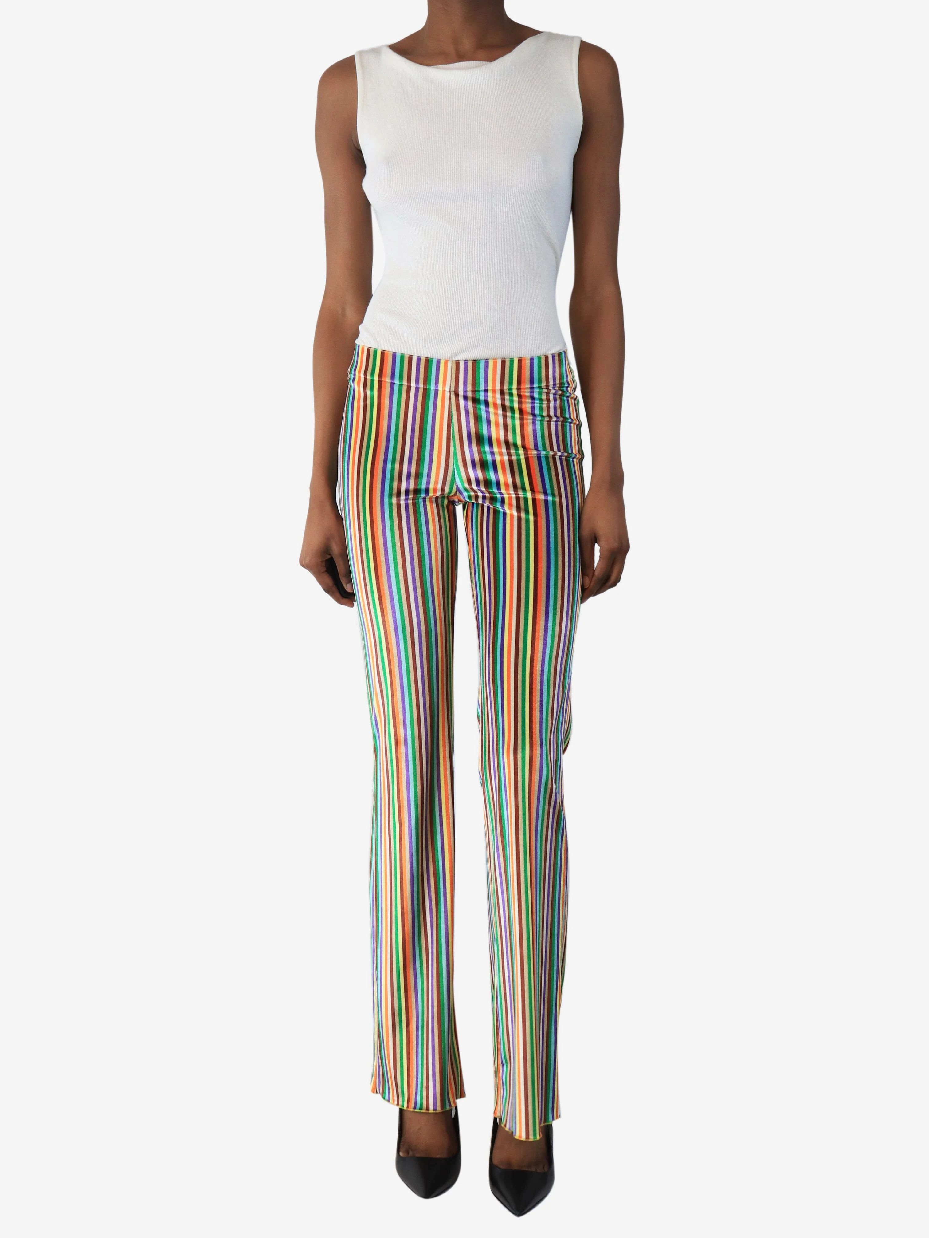 Multicoloured striped velvet trousers - size UK 8 - Image 2