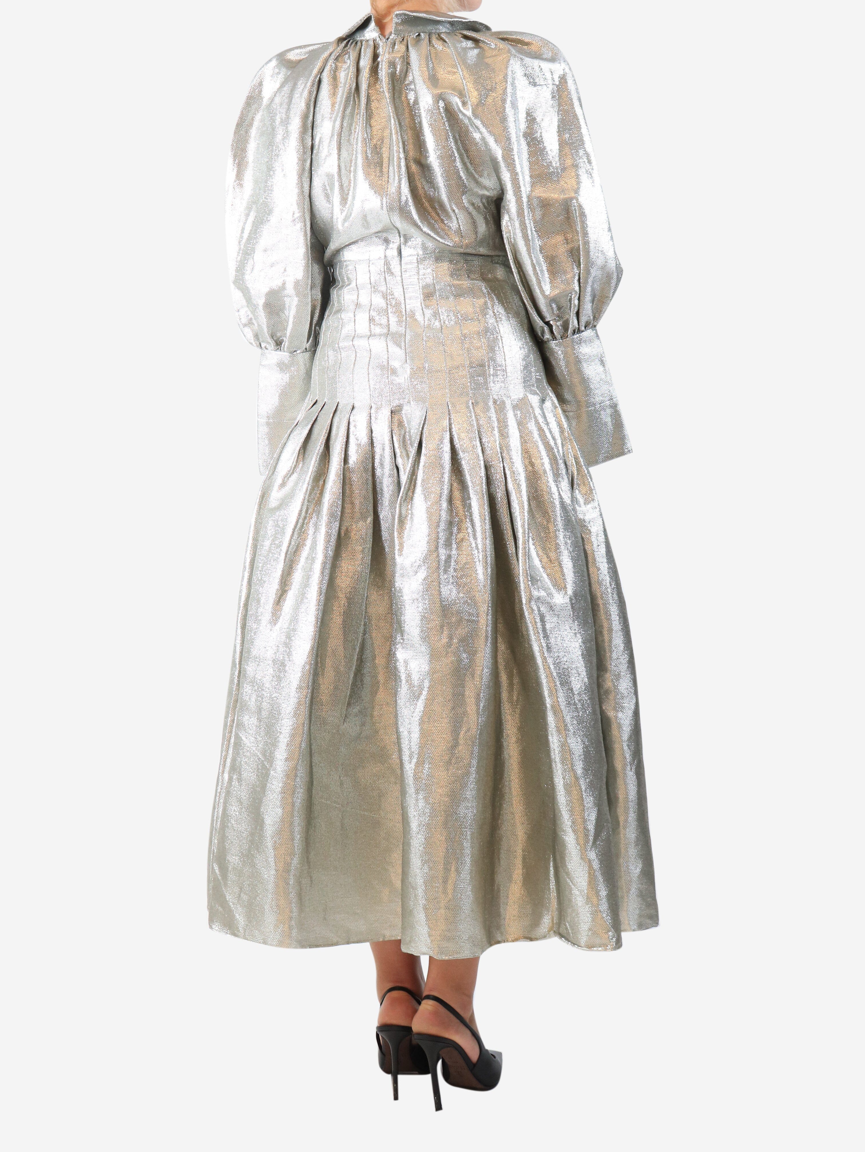 Silver long-sleeve lurex midi dress - Image 2