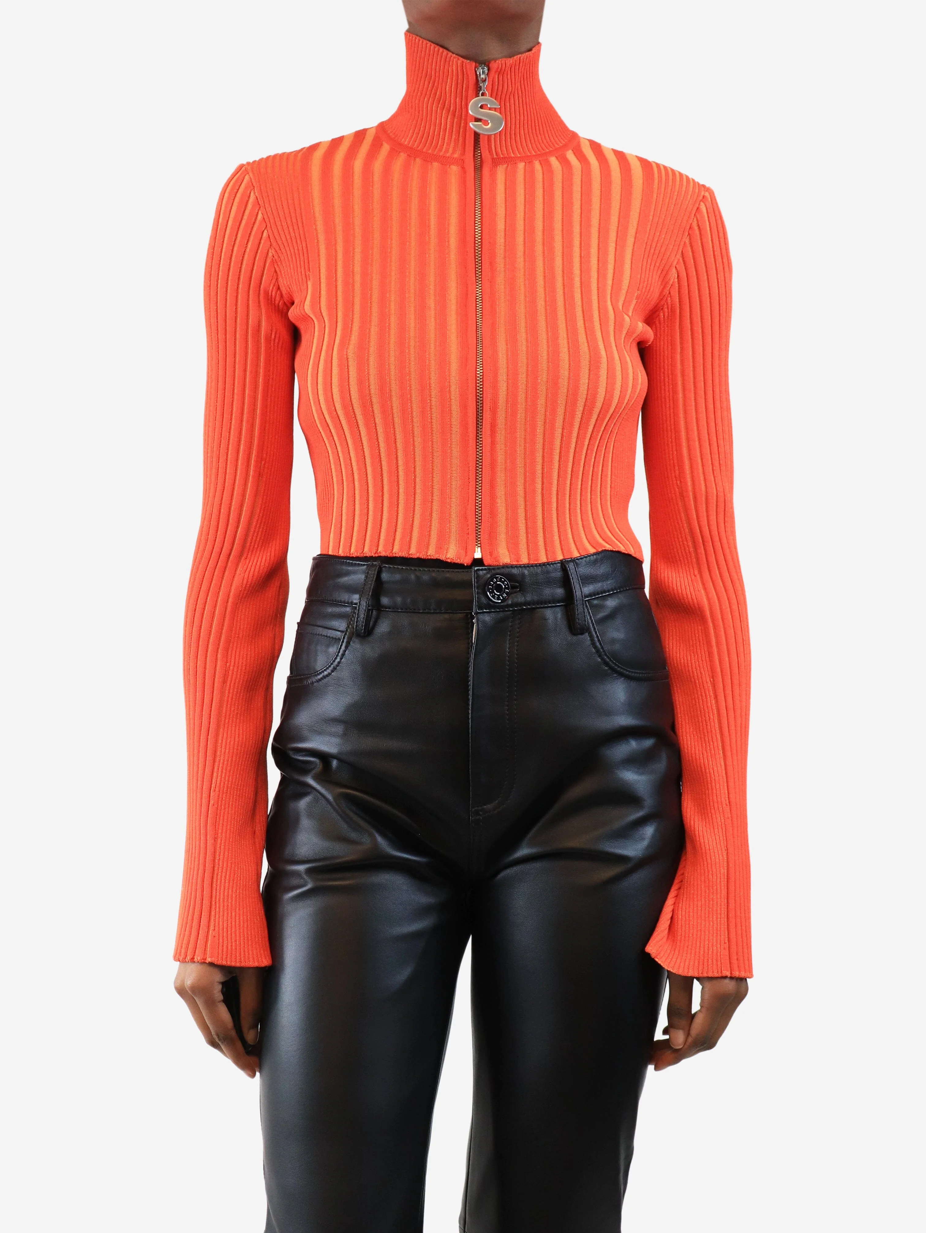 Orange ribbed cropped cardigan - size XS