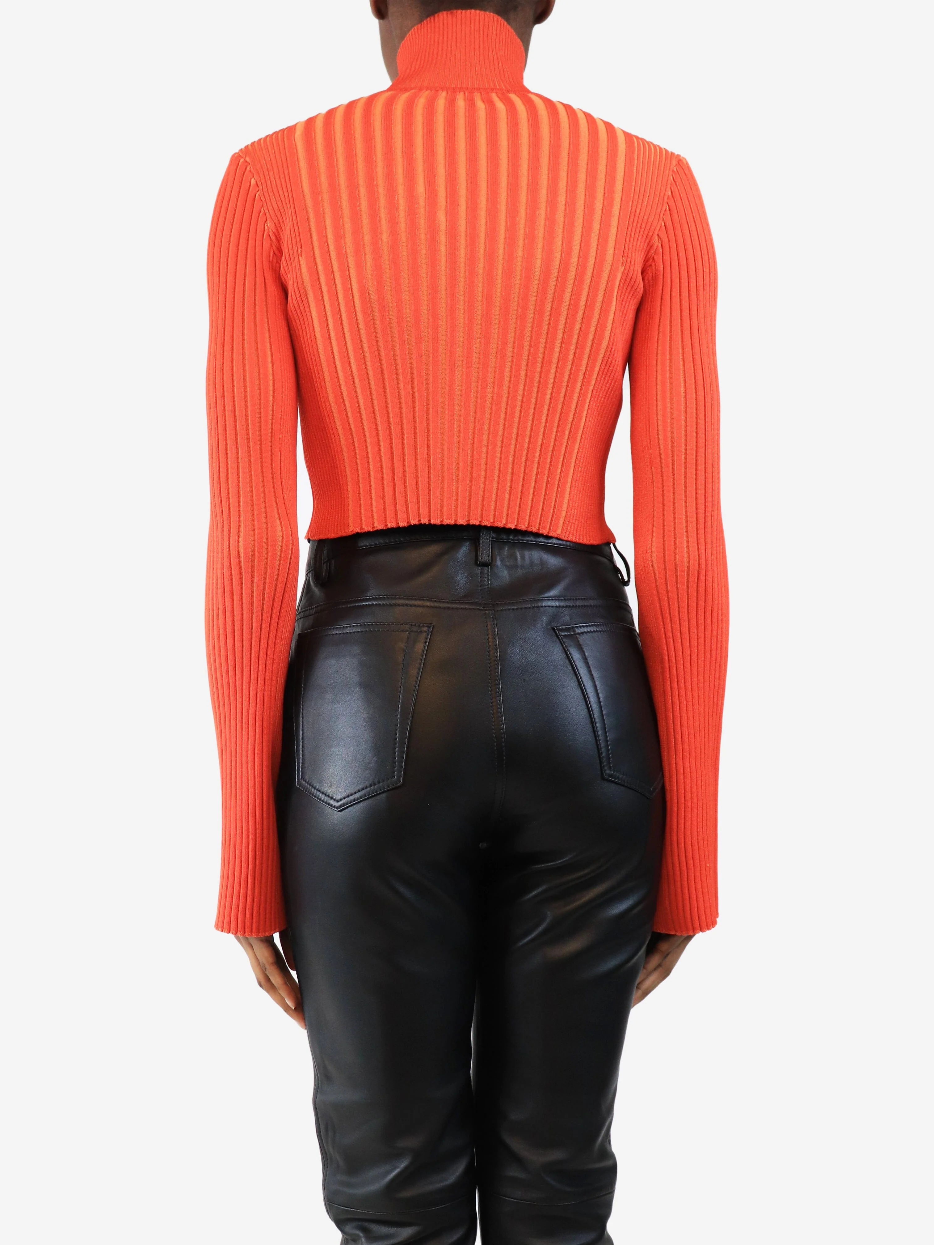 Orange ribbed cropped cardigan - size XS - Image 2