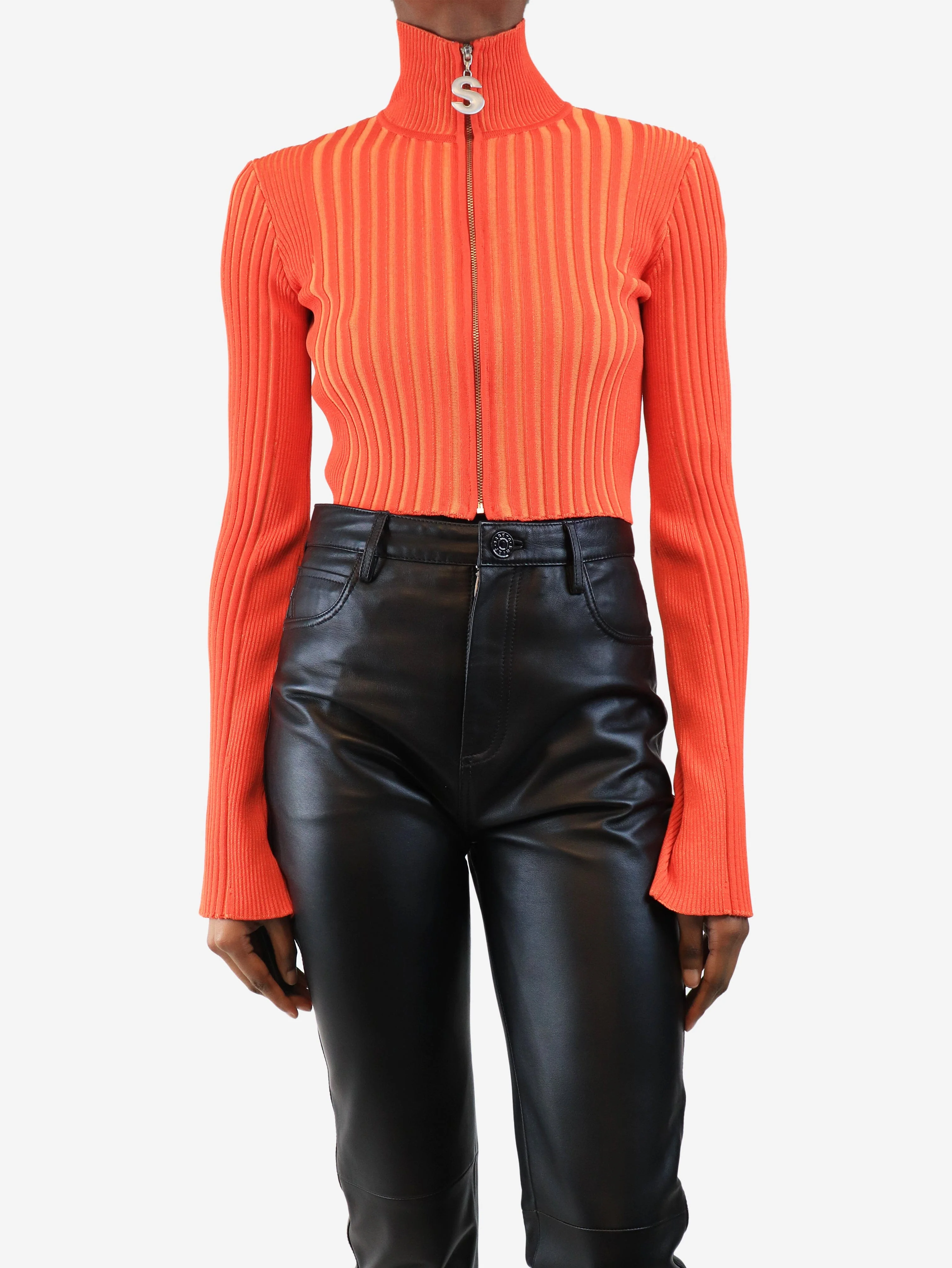 Orange ribbed cropped cardigan - size XS - Image 3