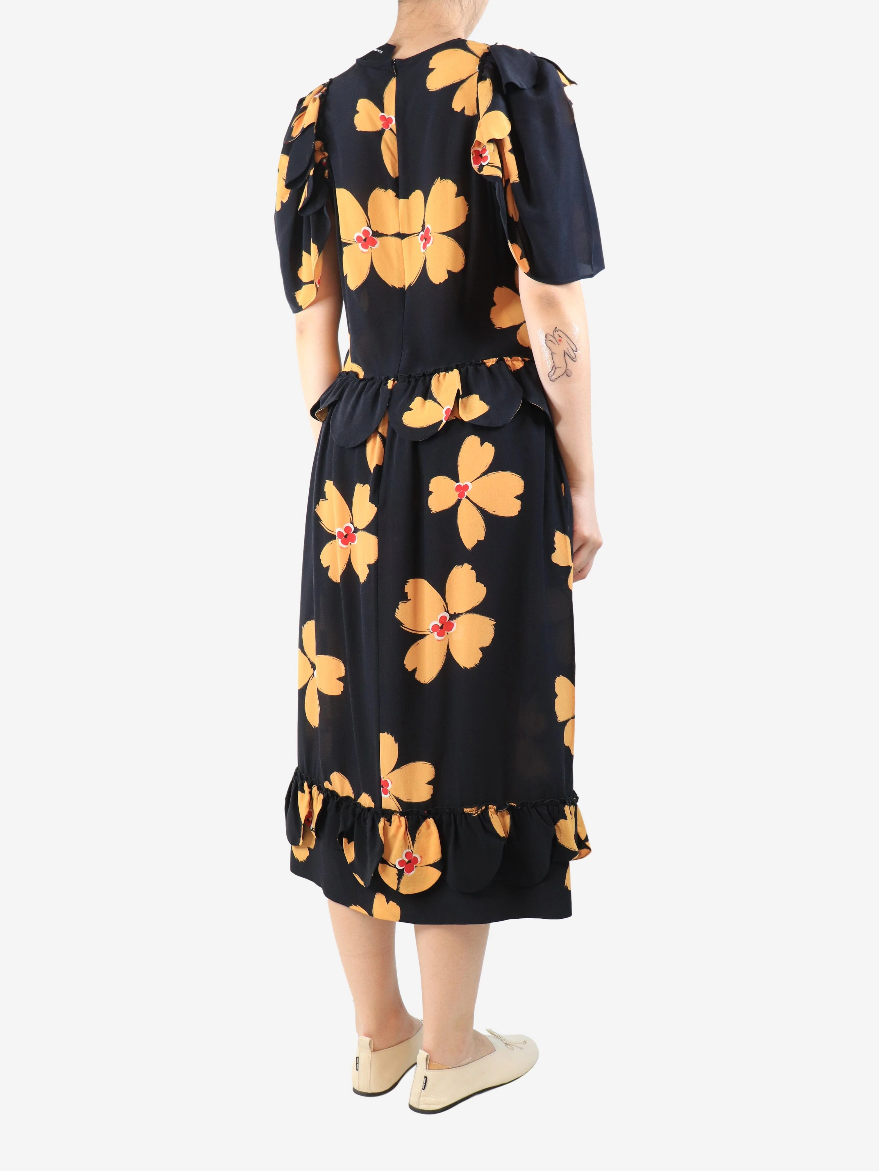 Black silk floral dress - size UK 14 - Image 2