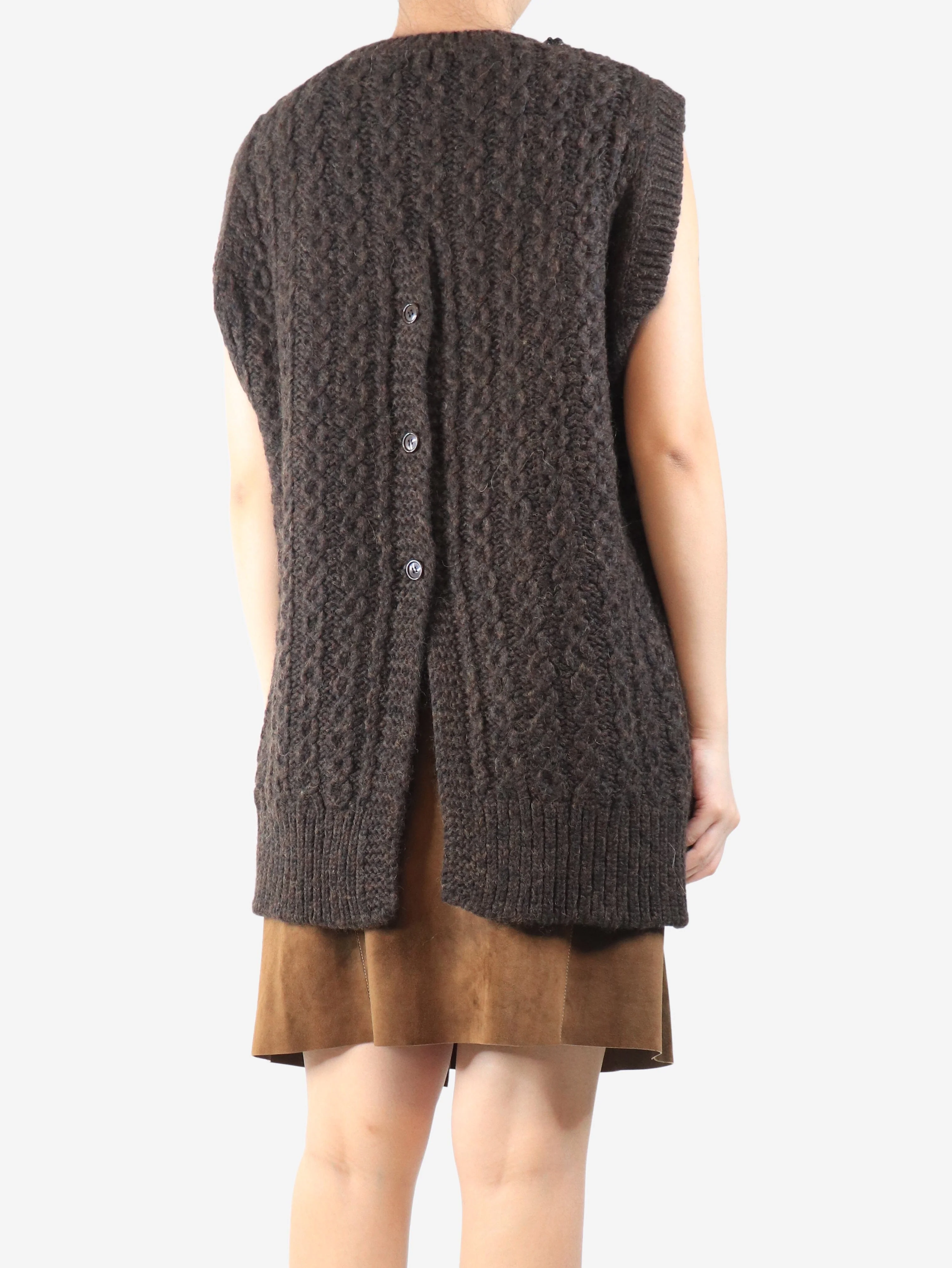 Brown beaded sleeveless chunky knit top - size L - Image 2