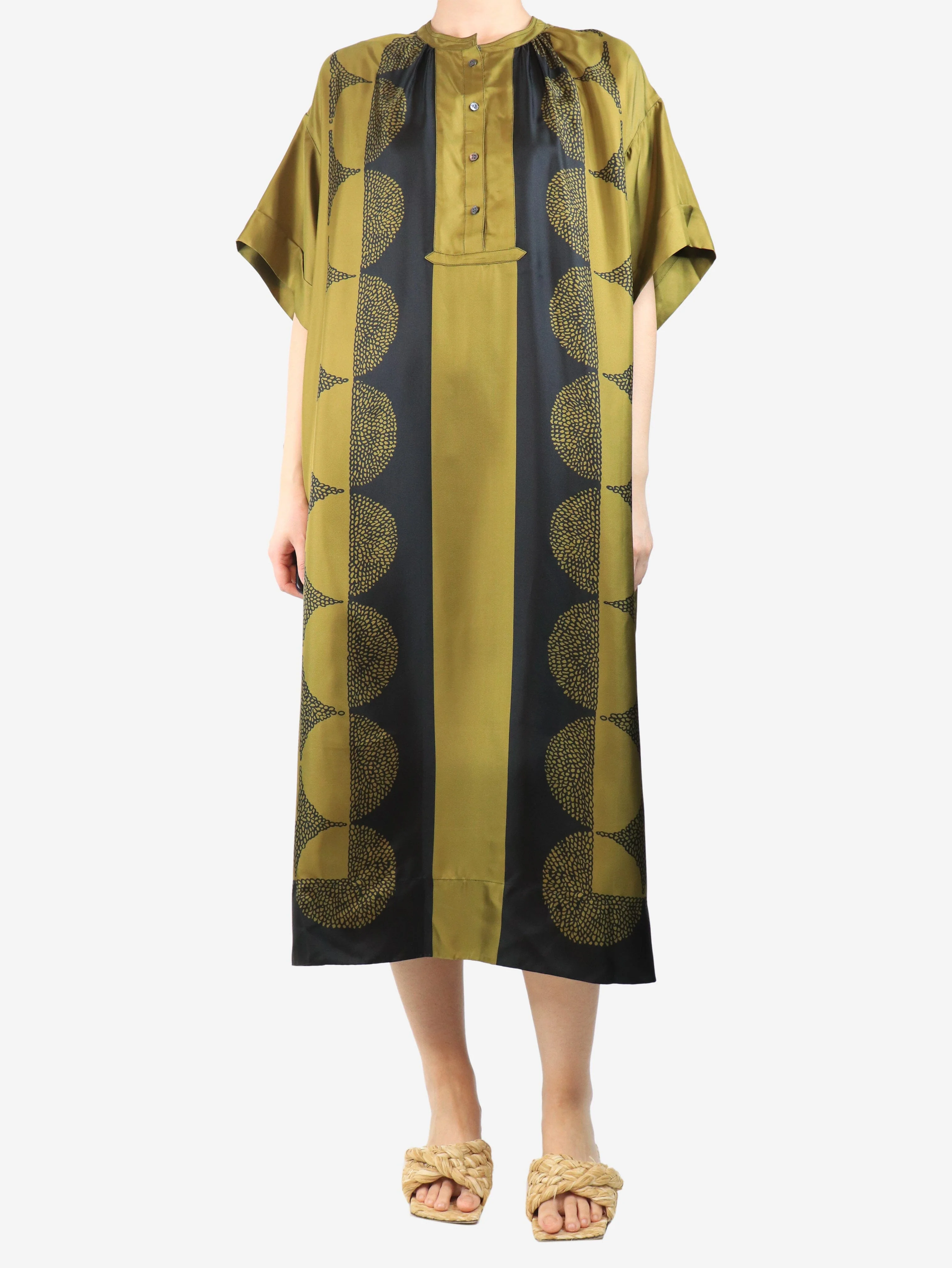 Black and khaki Athena midi dress - size UK 8