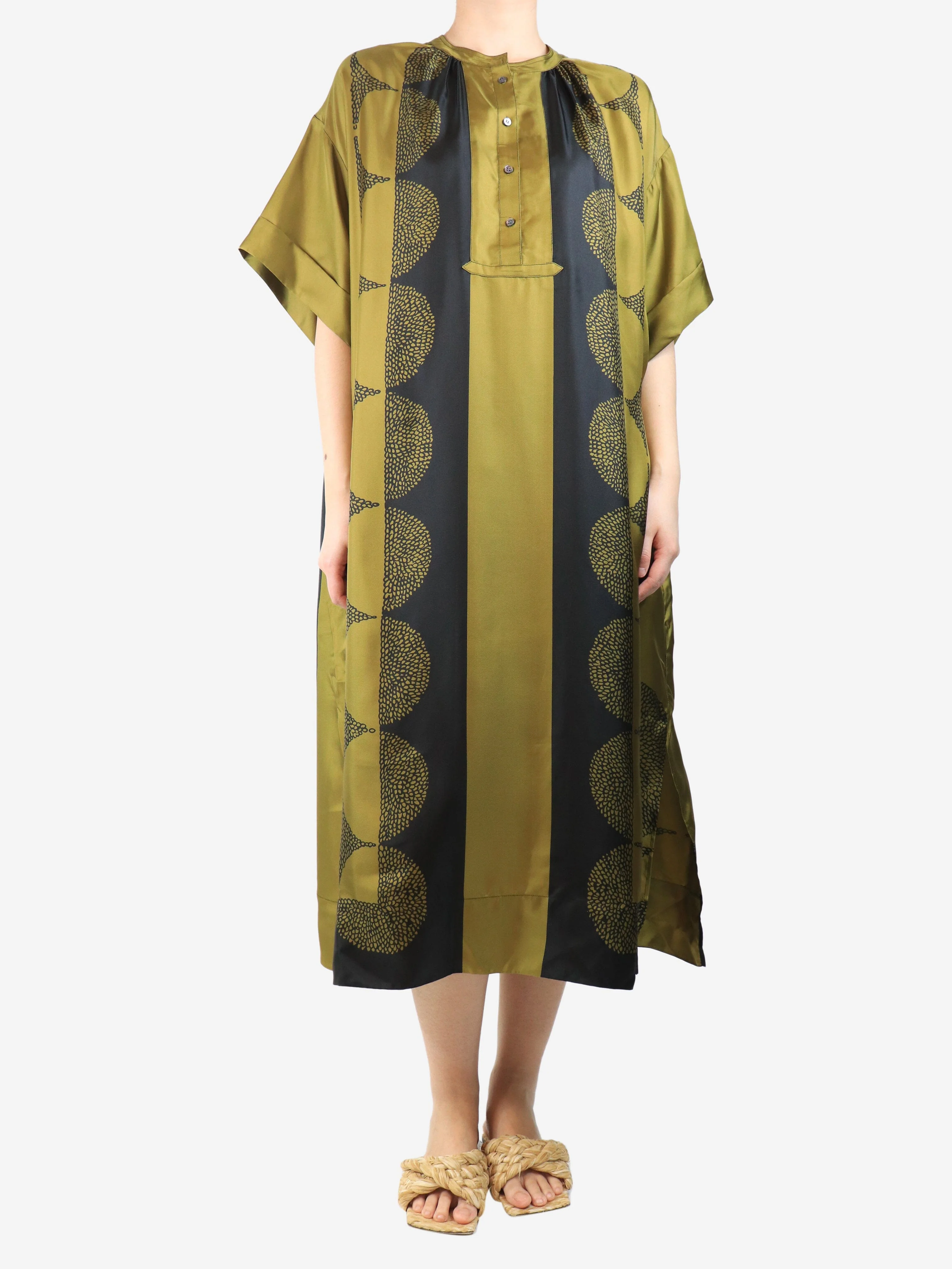 Black and khaki Athena midi dress - size UK 8 - Image 3