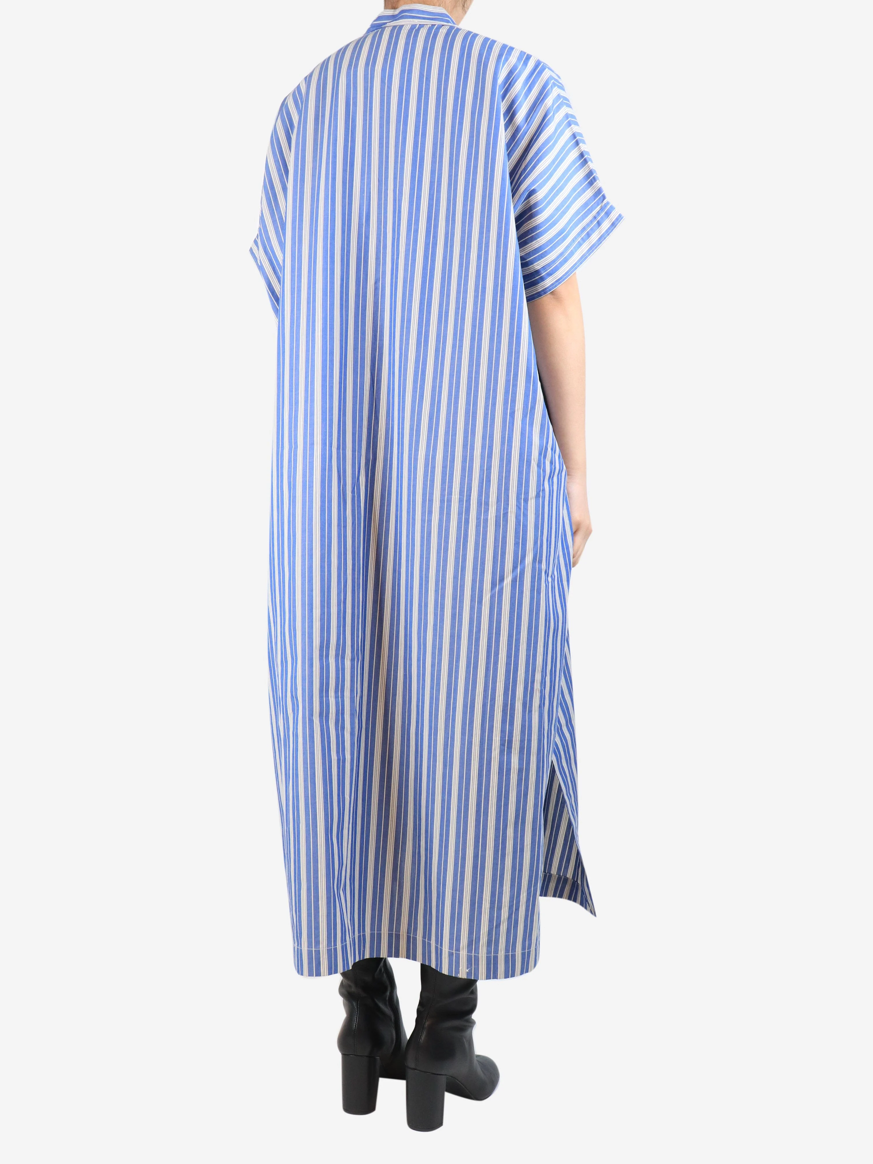 Blue and white Arachon striped midi dress - size UK 8 - Image 2