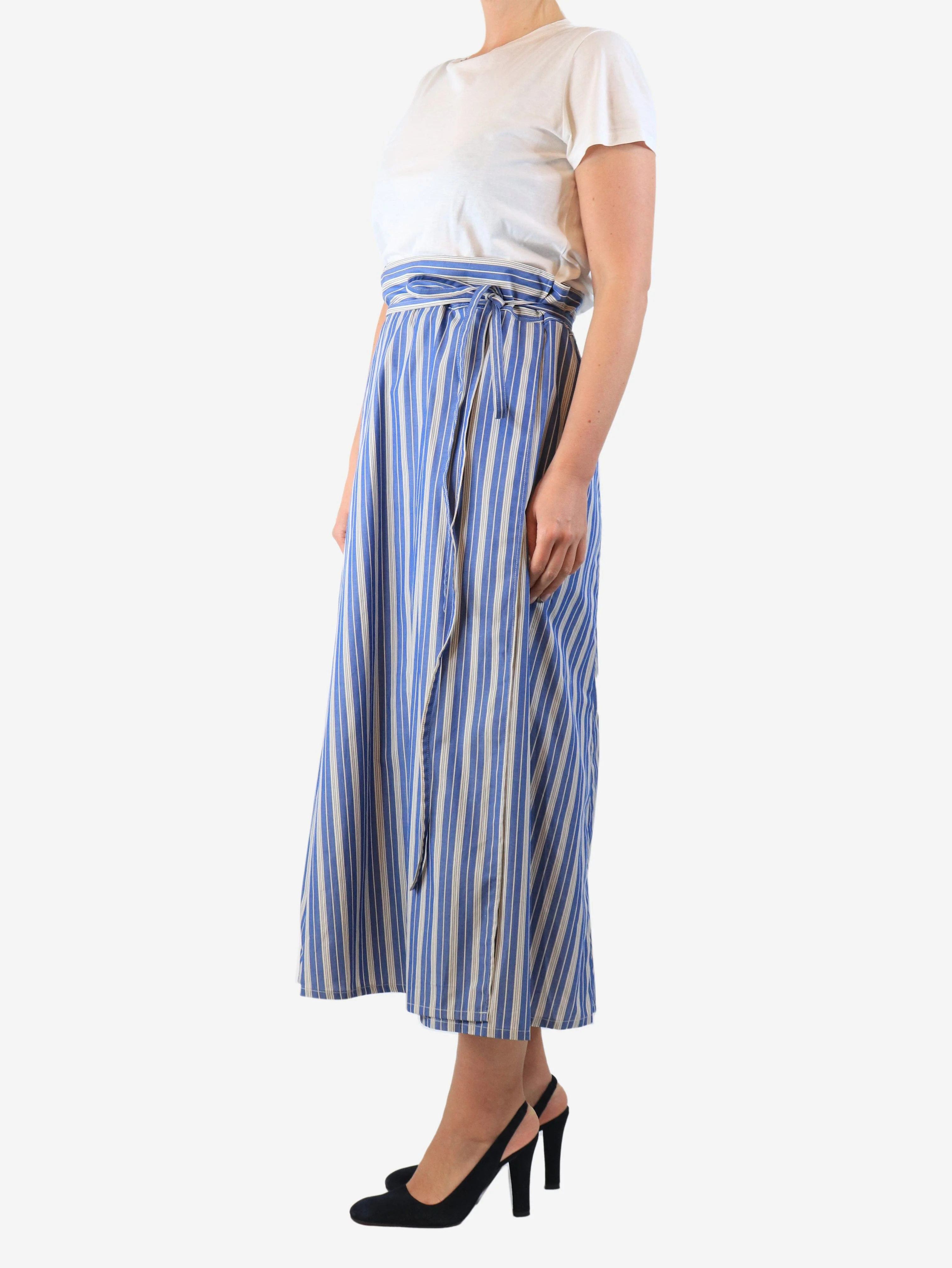 Blue and white Reine striped midi skirt - size UK 14 - Image 2