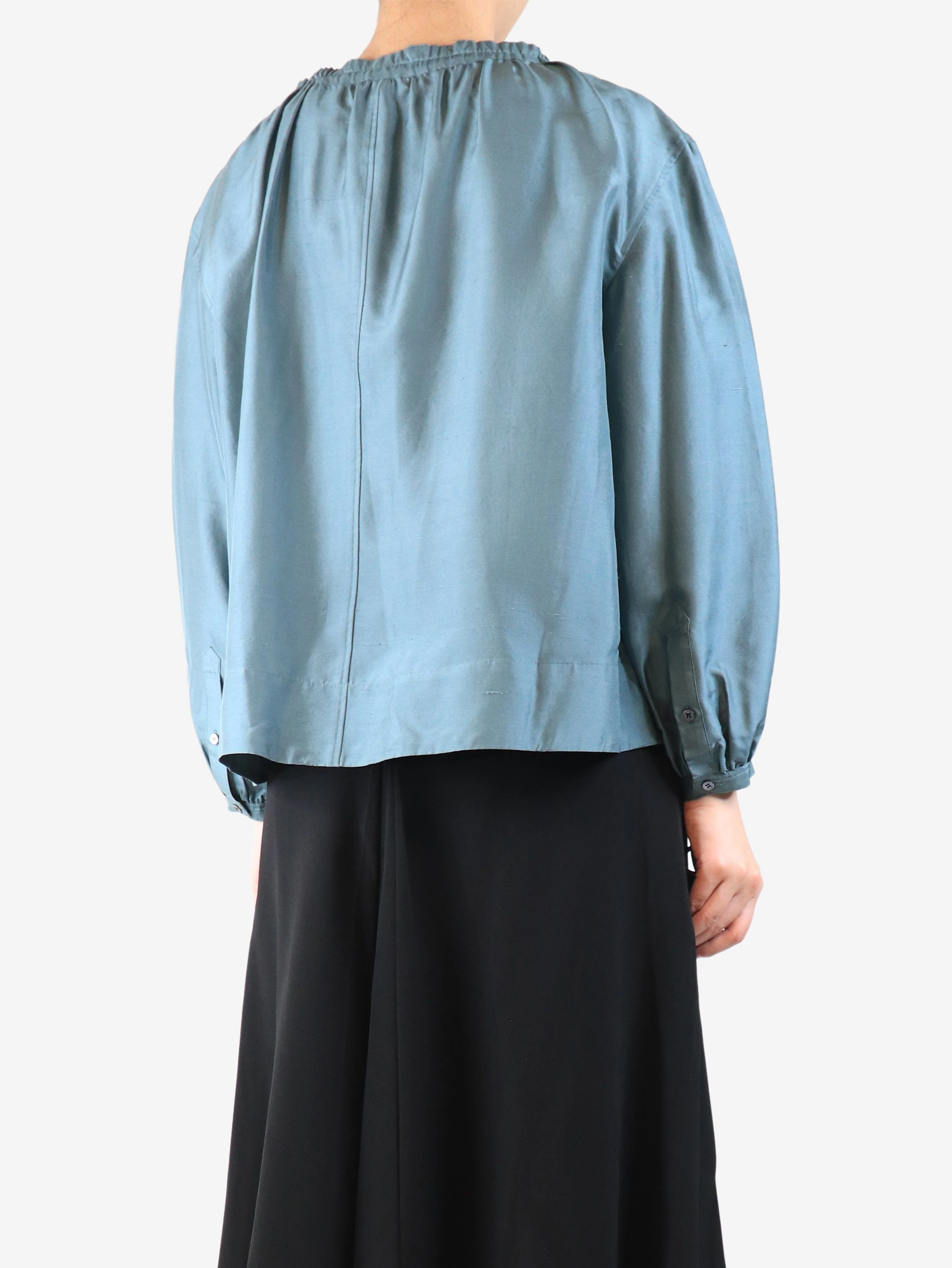 Teal Univers silk blouse - size UK 8 - Image 2