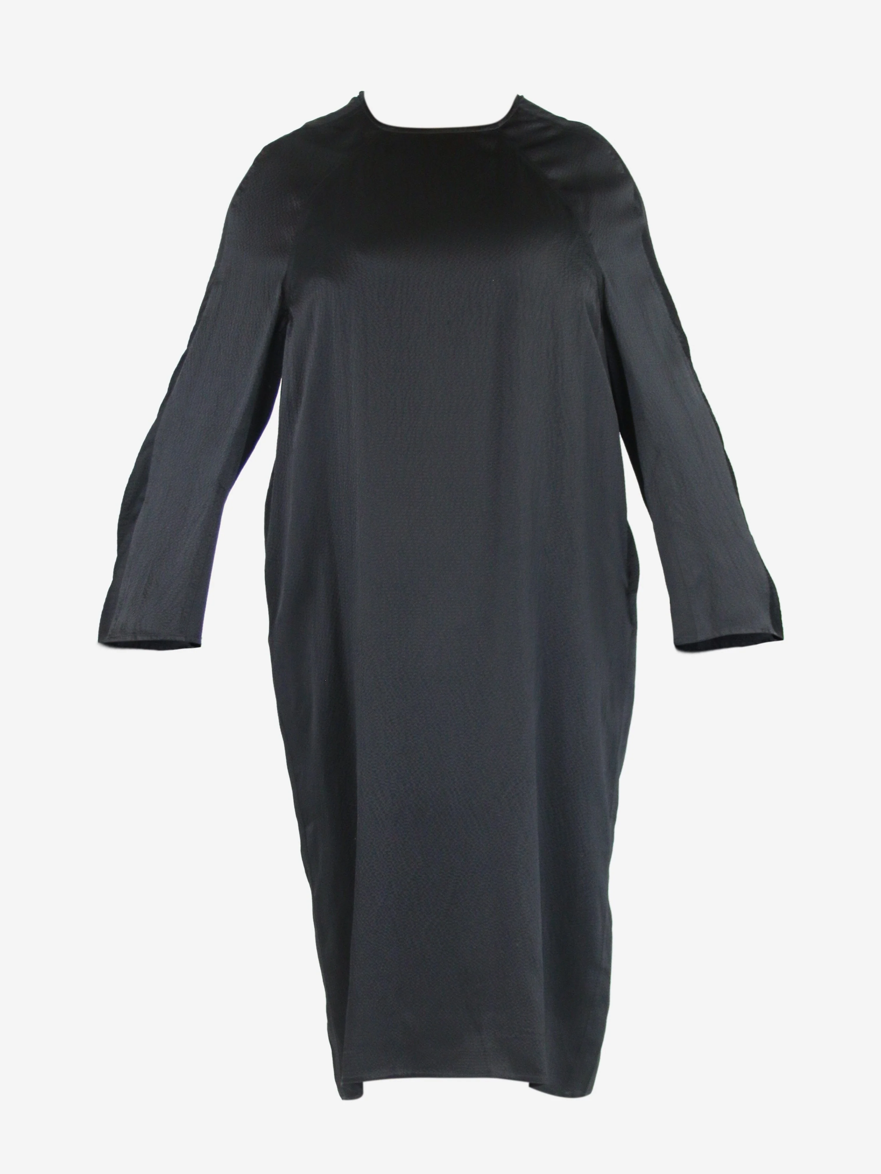 Black textured silk midi dress - size UK 6 - Image 4