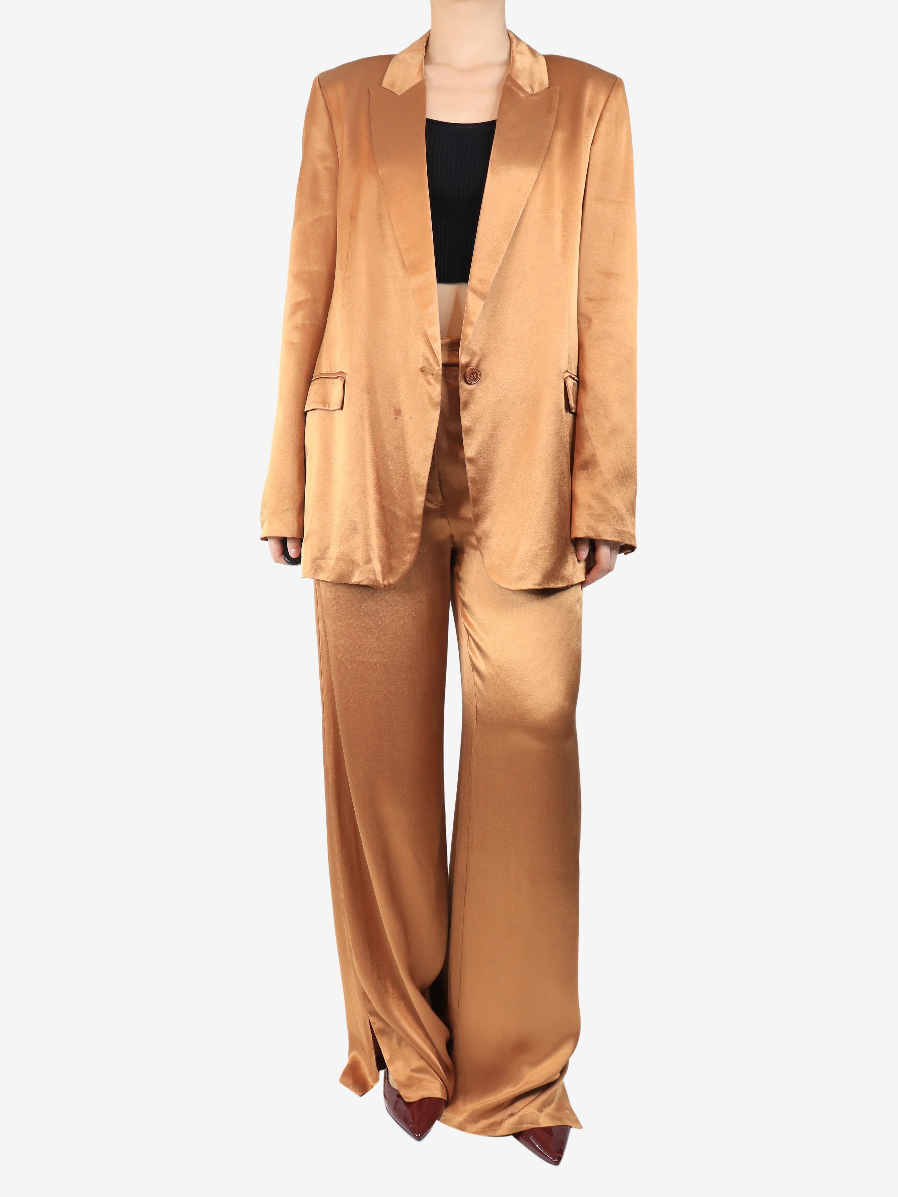 Brown sateen two piece suit - size UK 12 - Image 3
