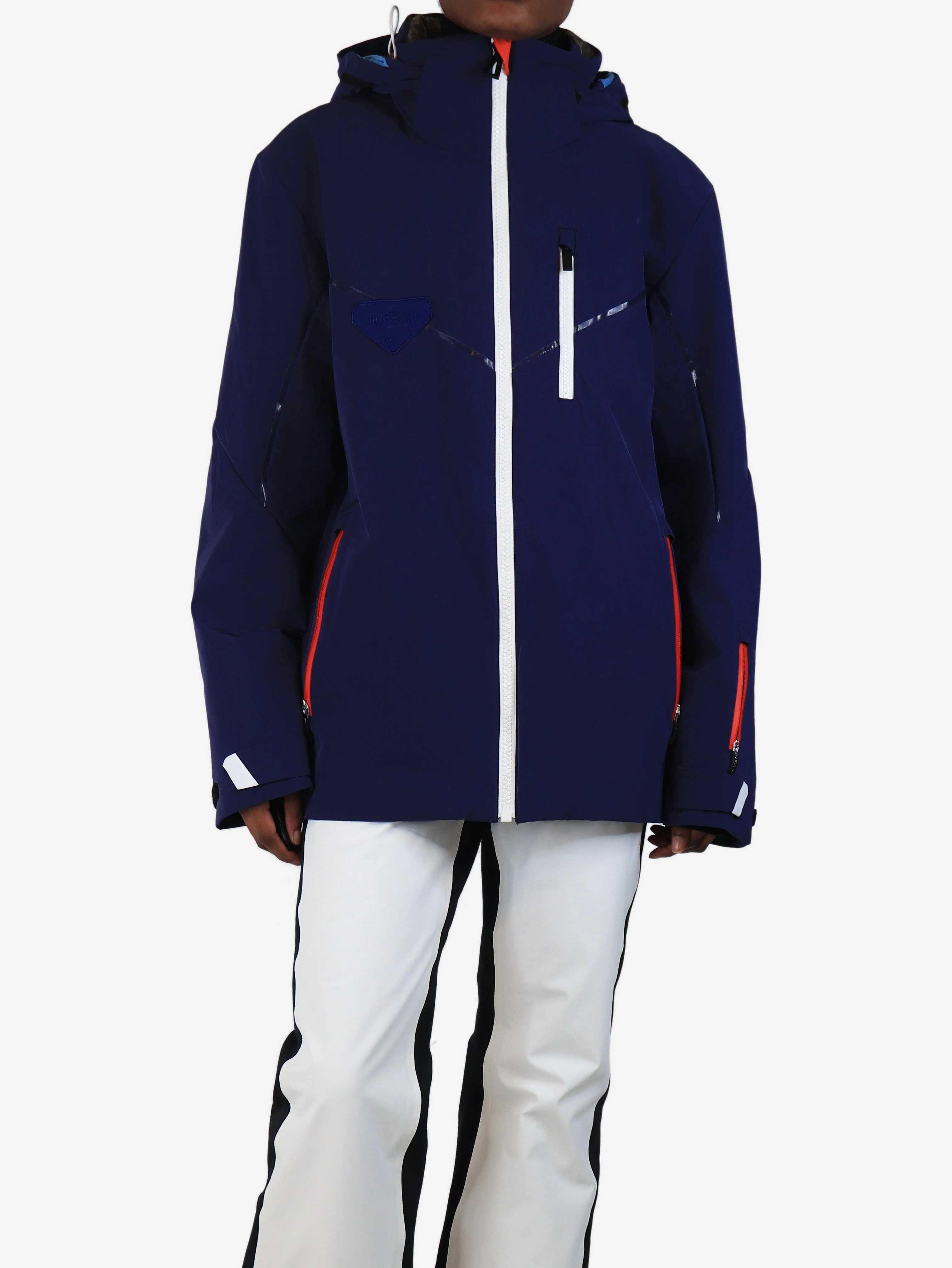 Blue hooded ski jacket - size UK 12