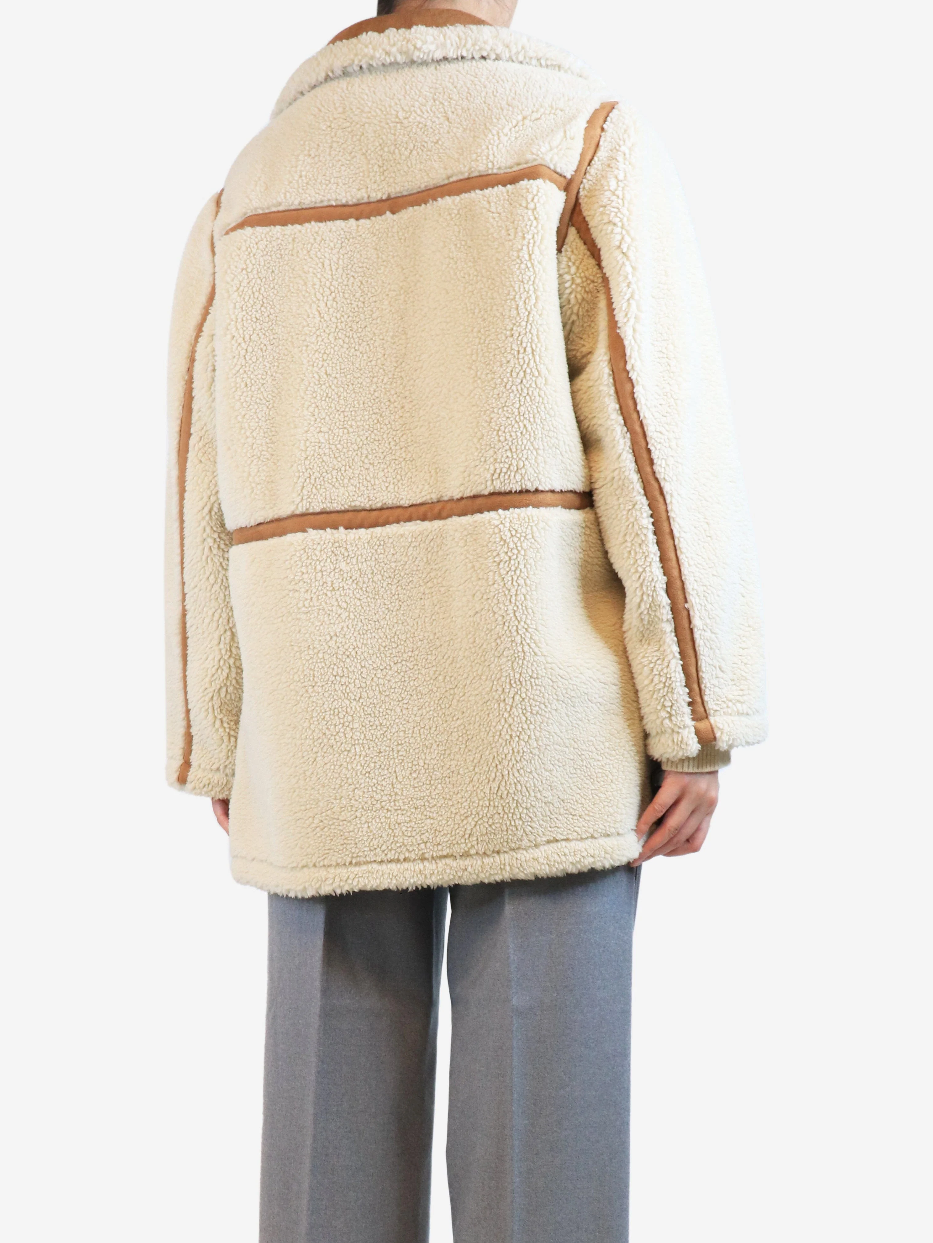 Cream faux shearling coat - size UK 10 - Image 2