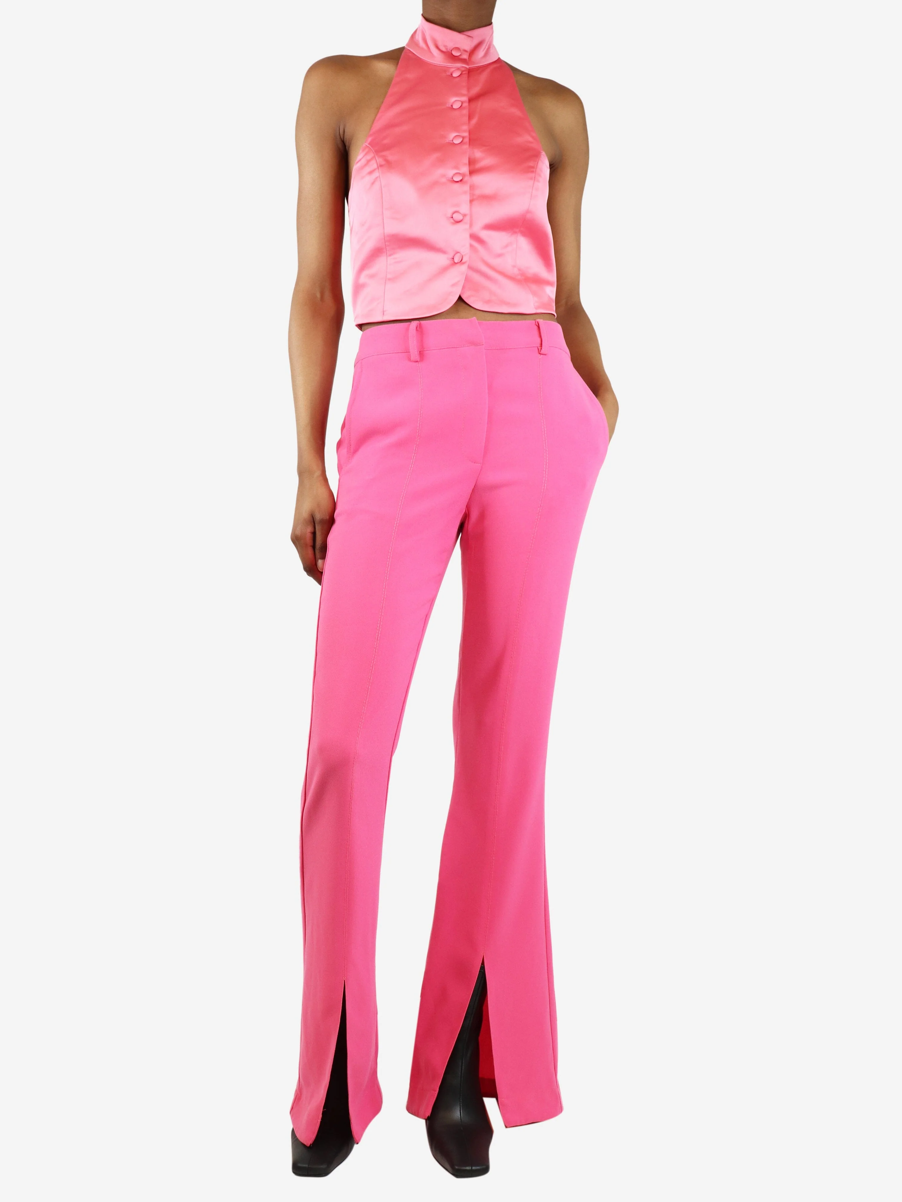 Pink satin waistcoat and crepe trouser set - size XS - Image 3