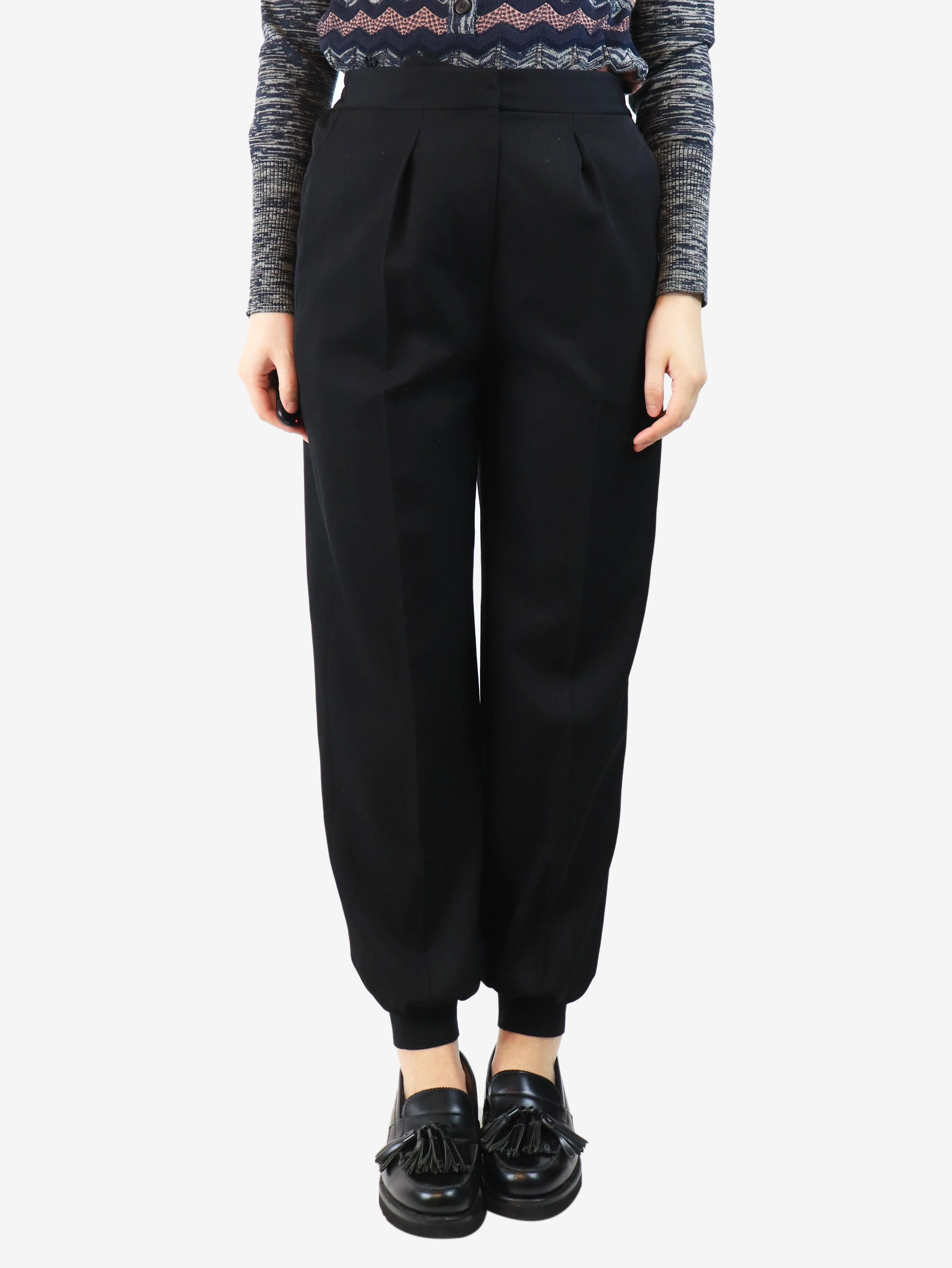 Black cuffed wool trousers - size UK 8