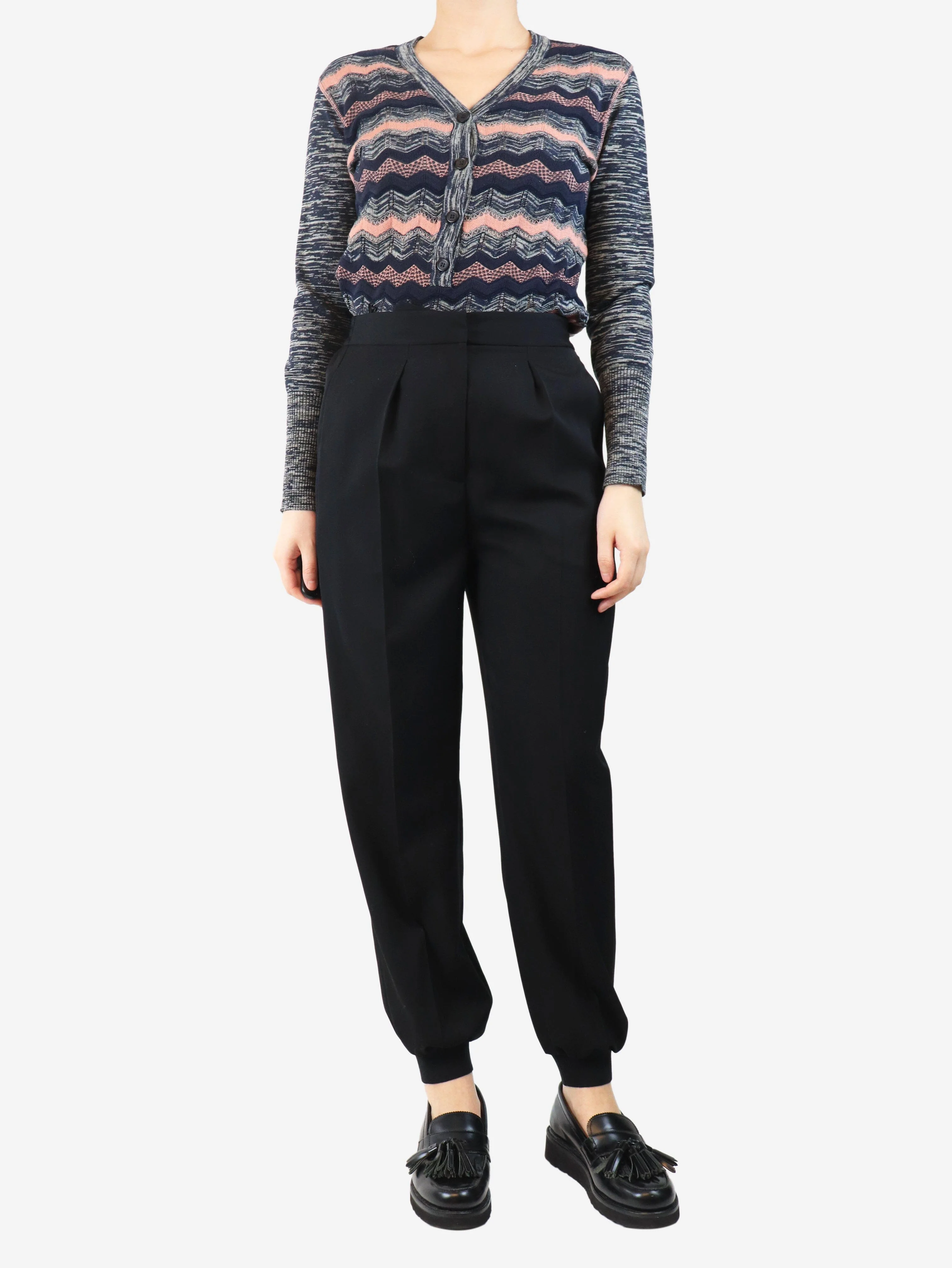 Black cuffed wool trousers - size UK 8 - Image 2