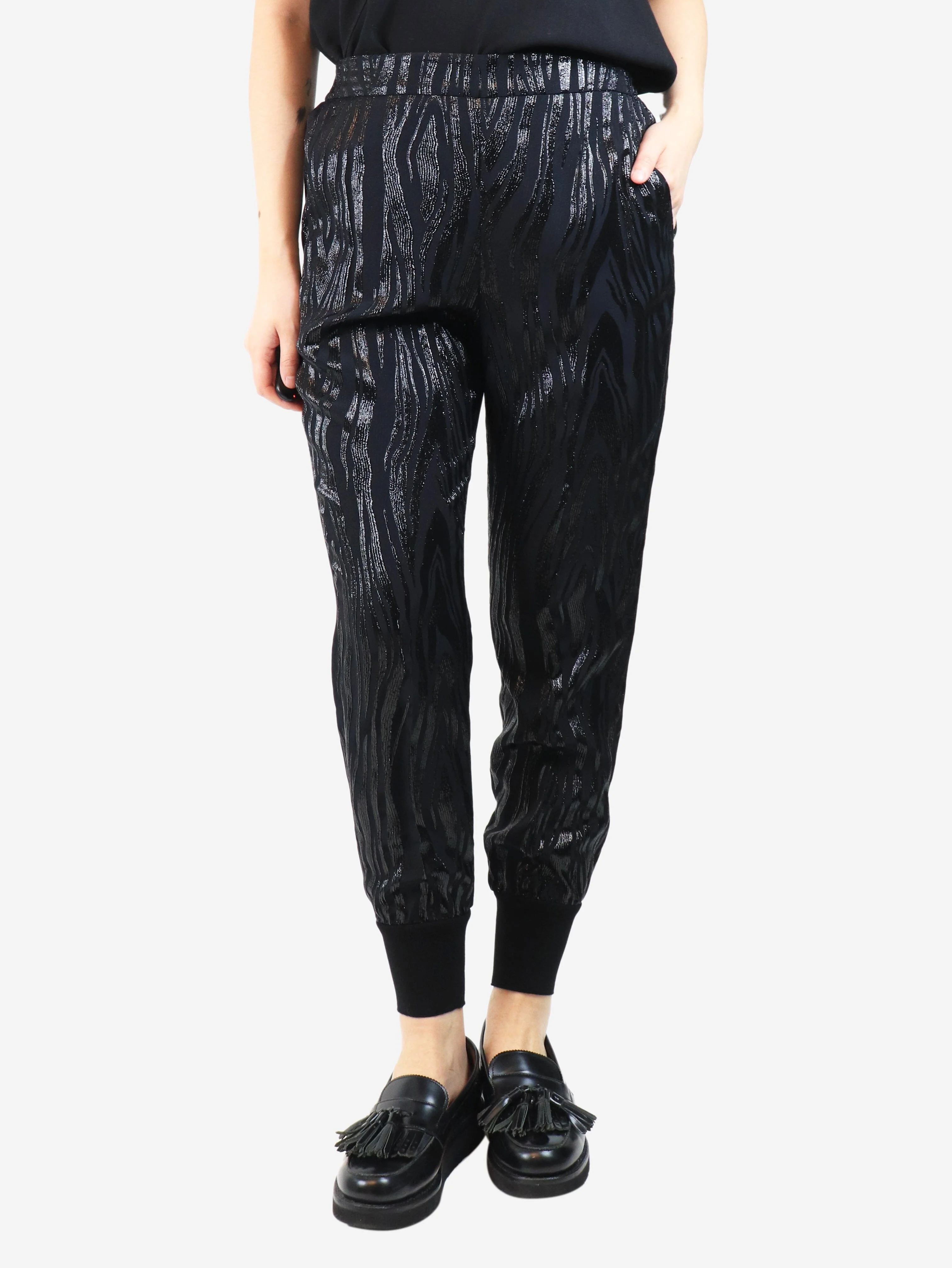 Black zebra pattern trousers - size UK 8