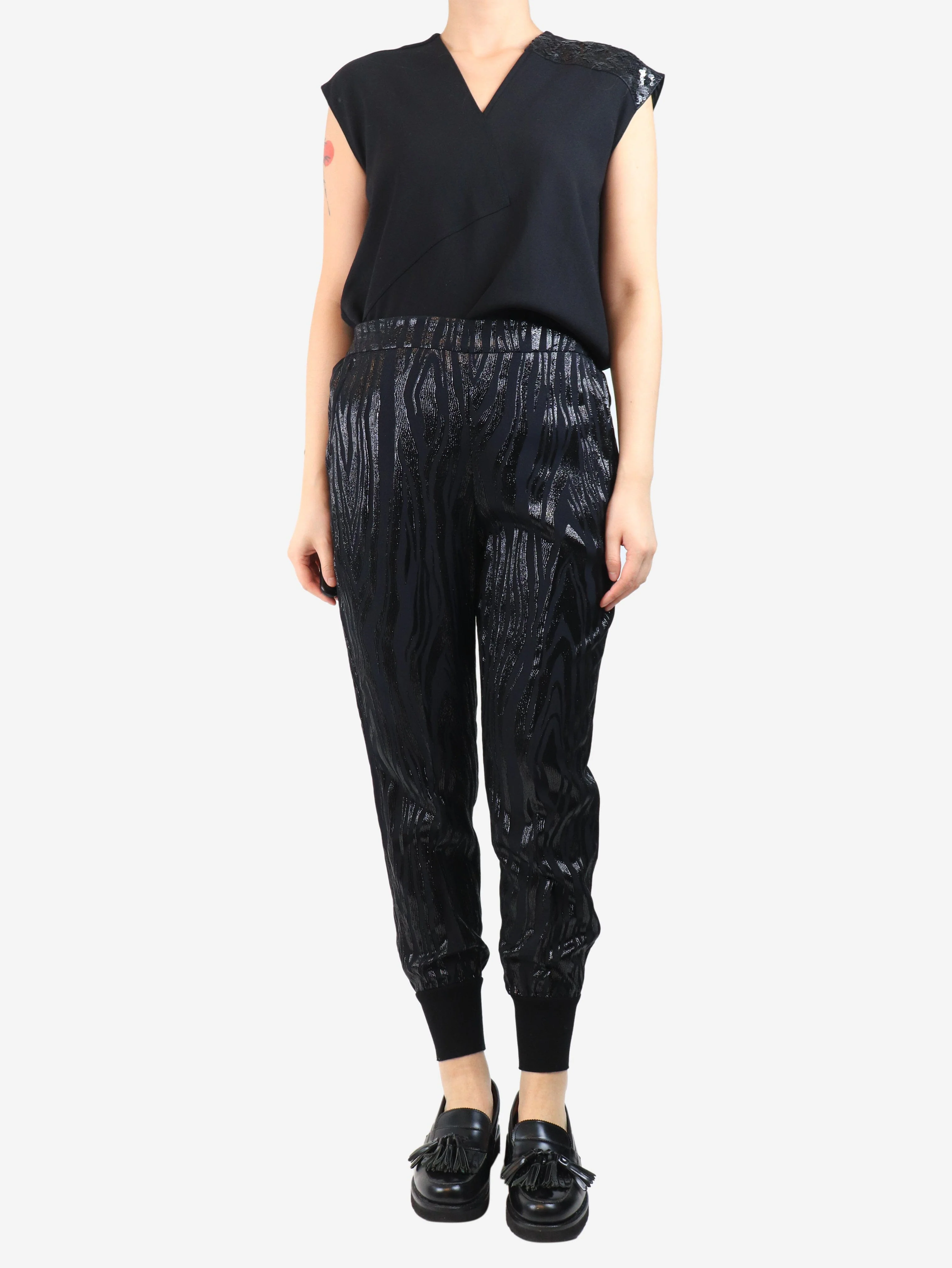 Black zebra pattern trousers - size UK 8 - Image 2