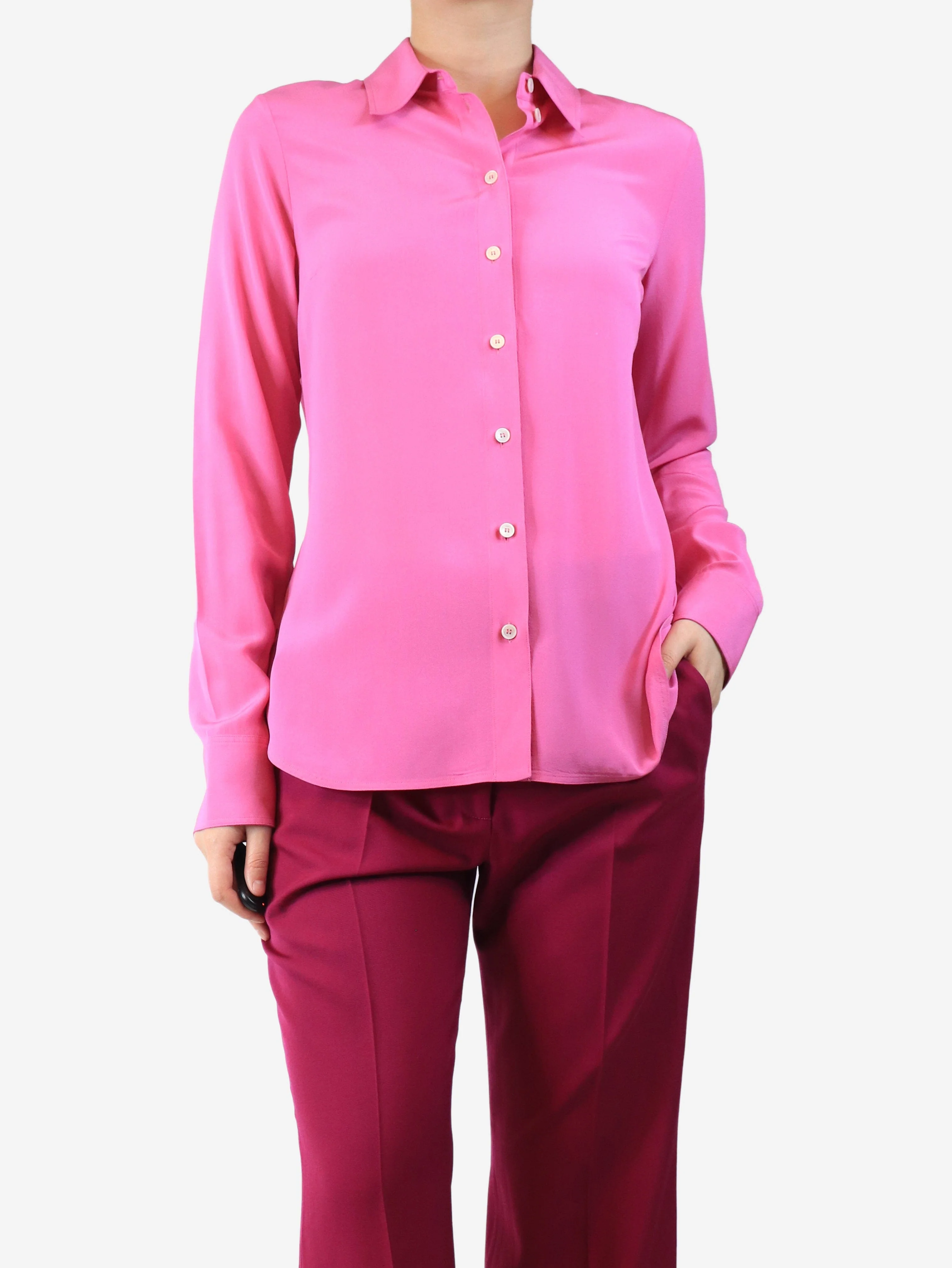 Pink silk crepe shirt - size UK 8 - Image 3