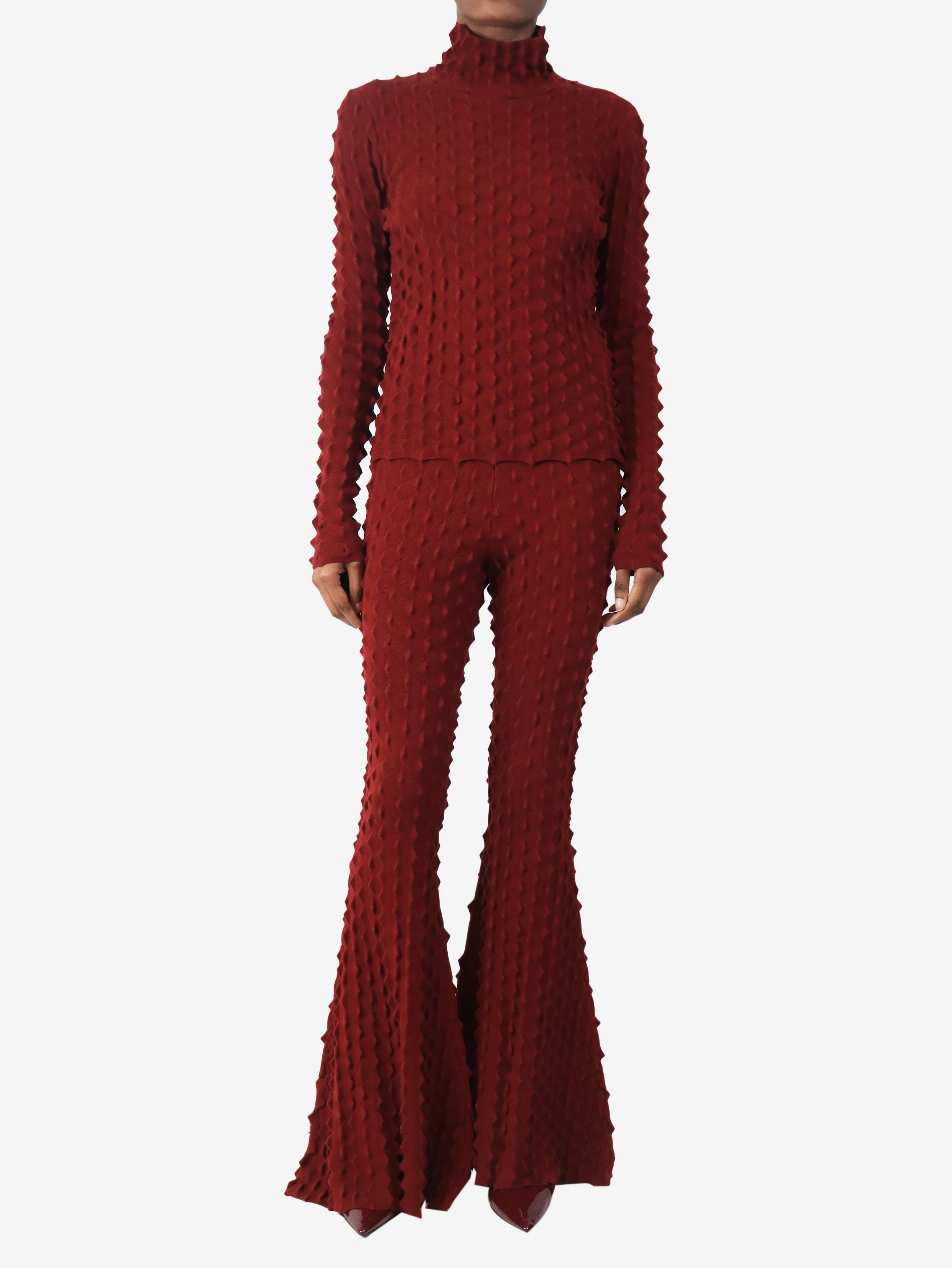 Red spikey textured knit top and trouser set - size UK 8 - Image 3