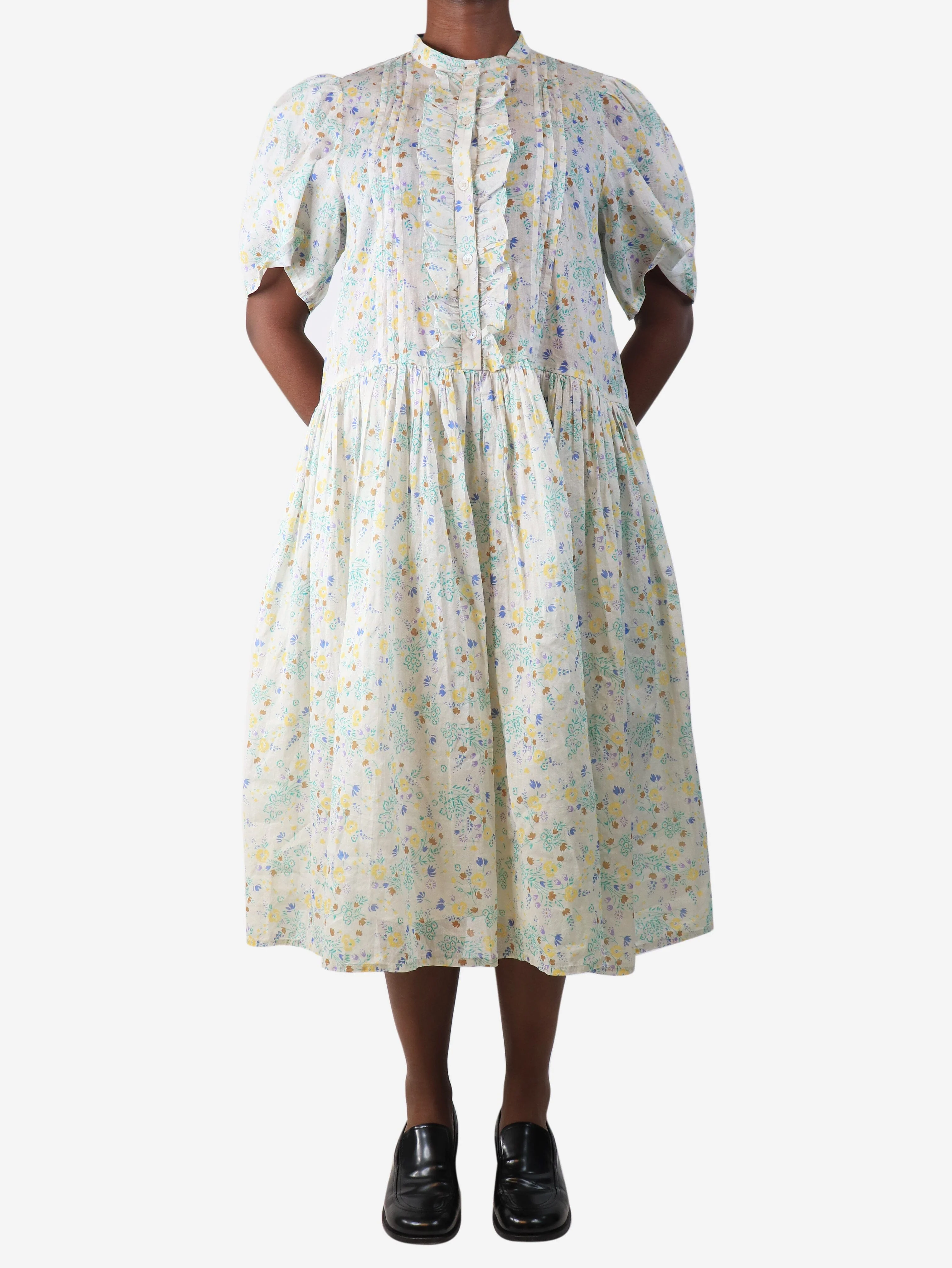 Multicolour floral printed midi dress - size UK 10