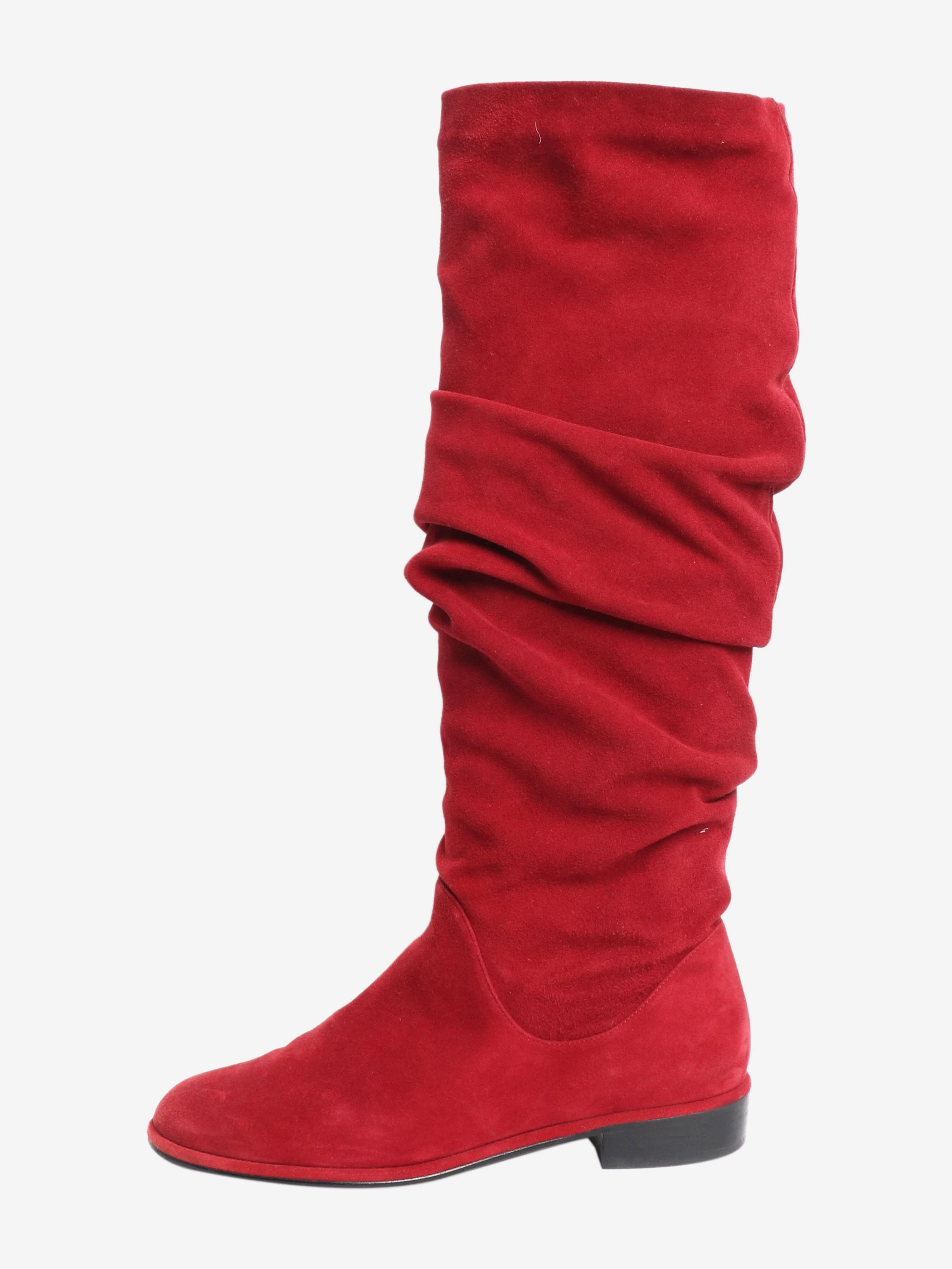 Red suede ruched knee-high boots - size EU 37.5